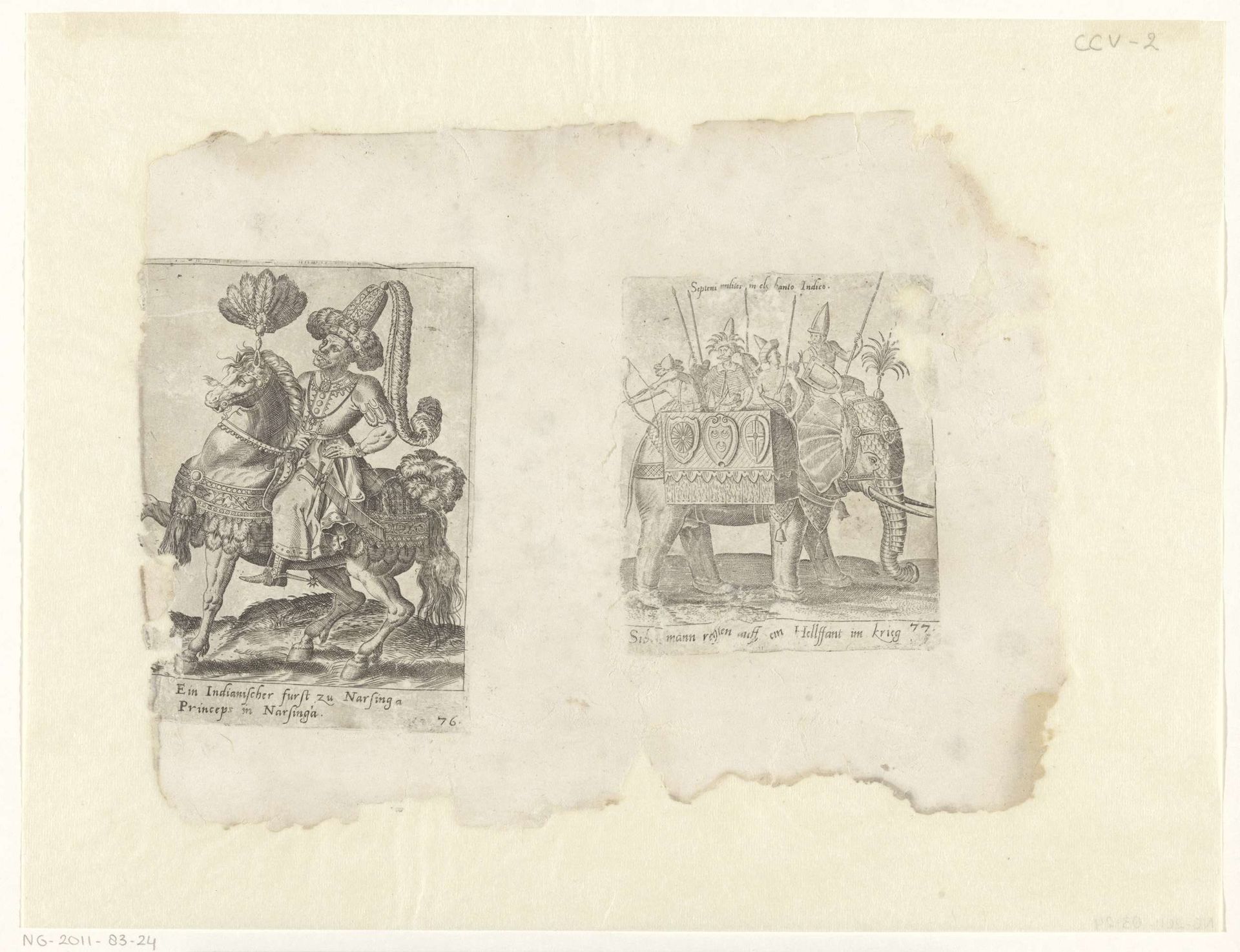 Indische vorst en Indiërs op olifant by Abraham de Bruyn