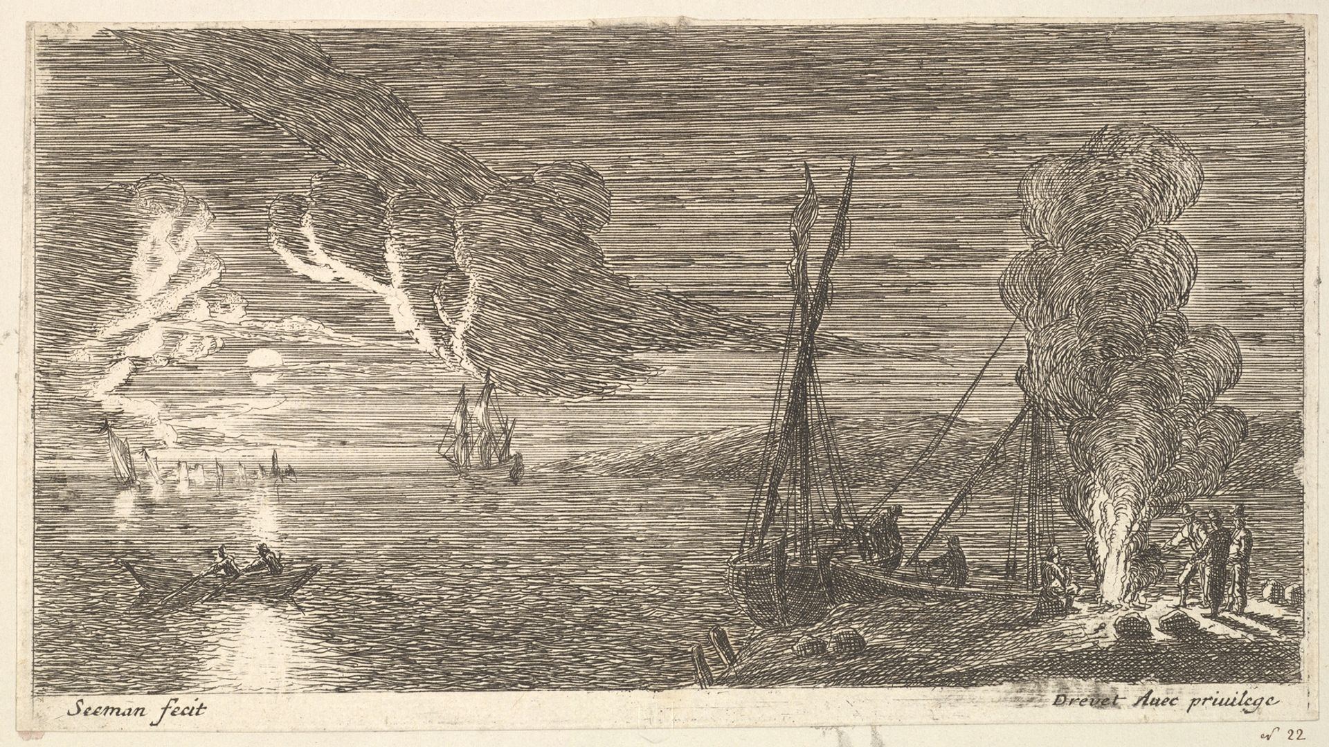 Night Scene with Fisherman Standing by a Fire by Reinier Nooms