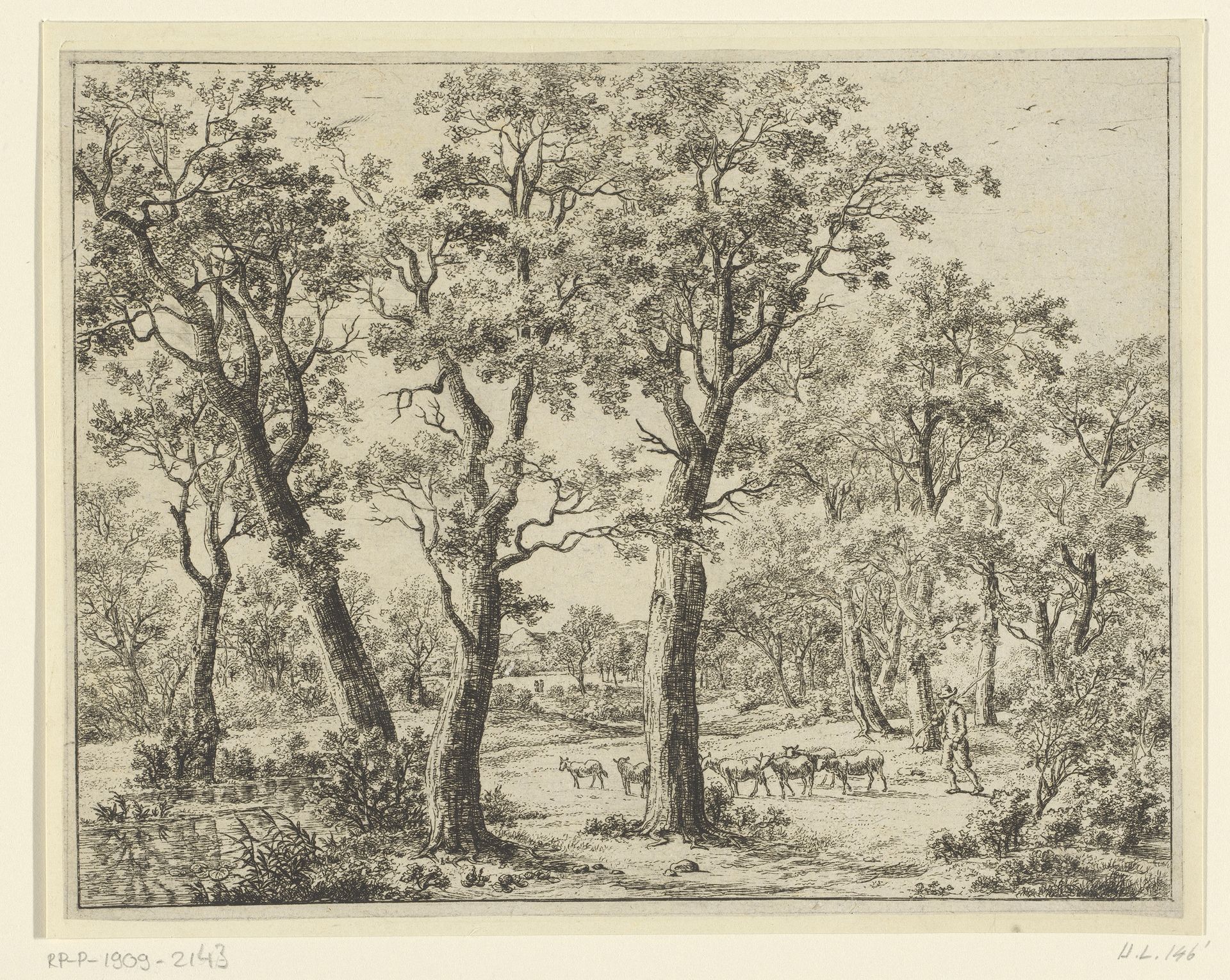 Landschap met herder en schapen bij een water by Ernst Willem Jan Bagelaar