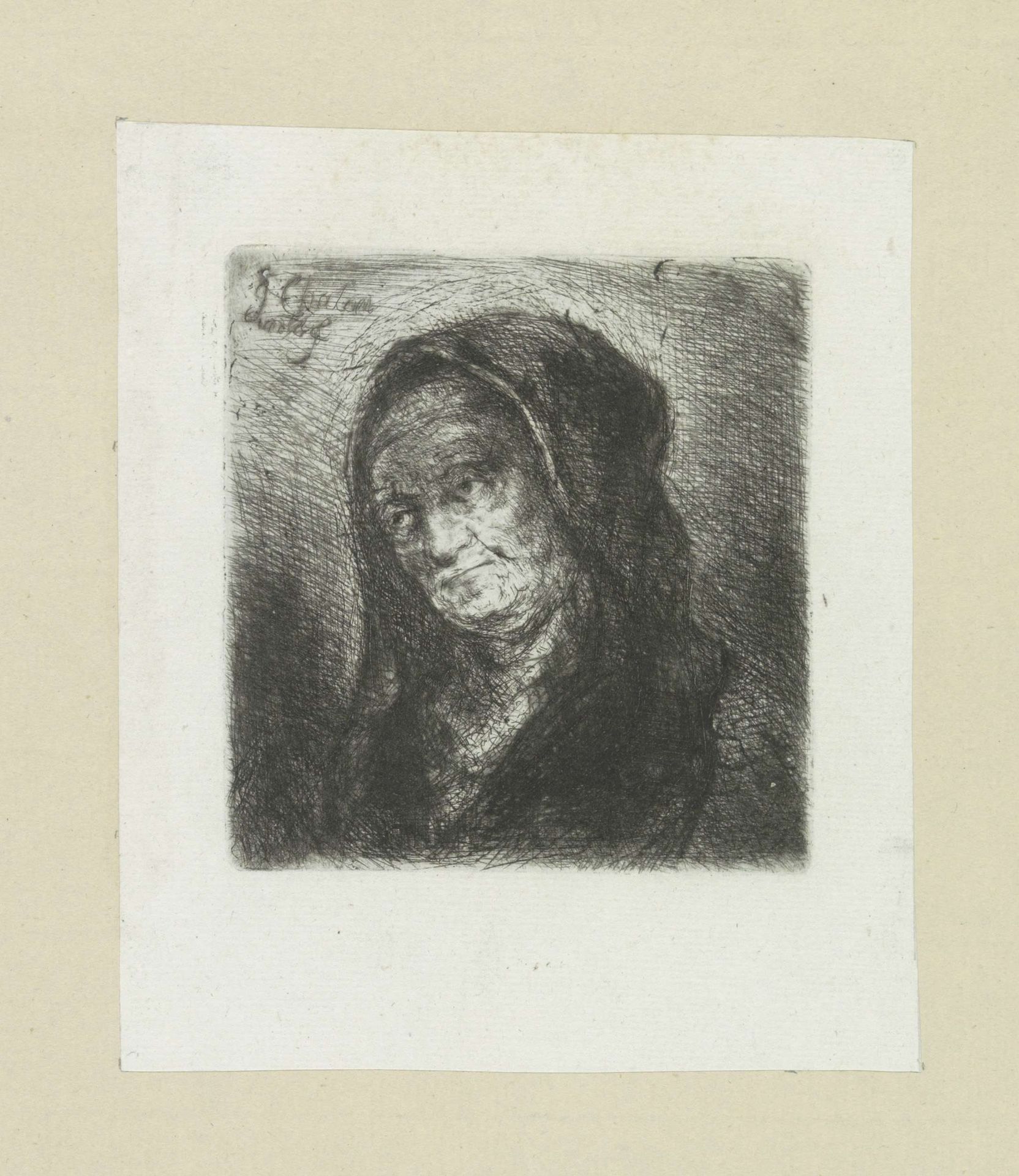Oude vrouw met zwarte sluier by Jan Chalon