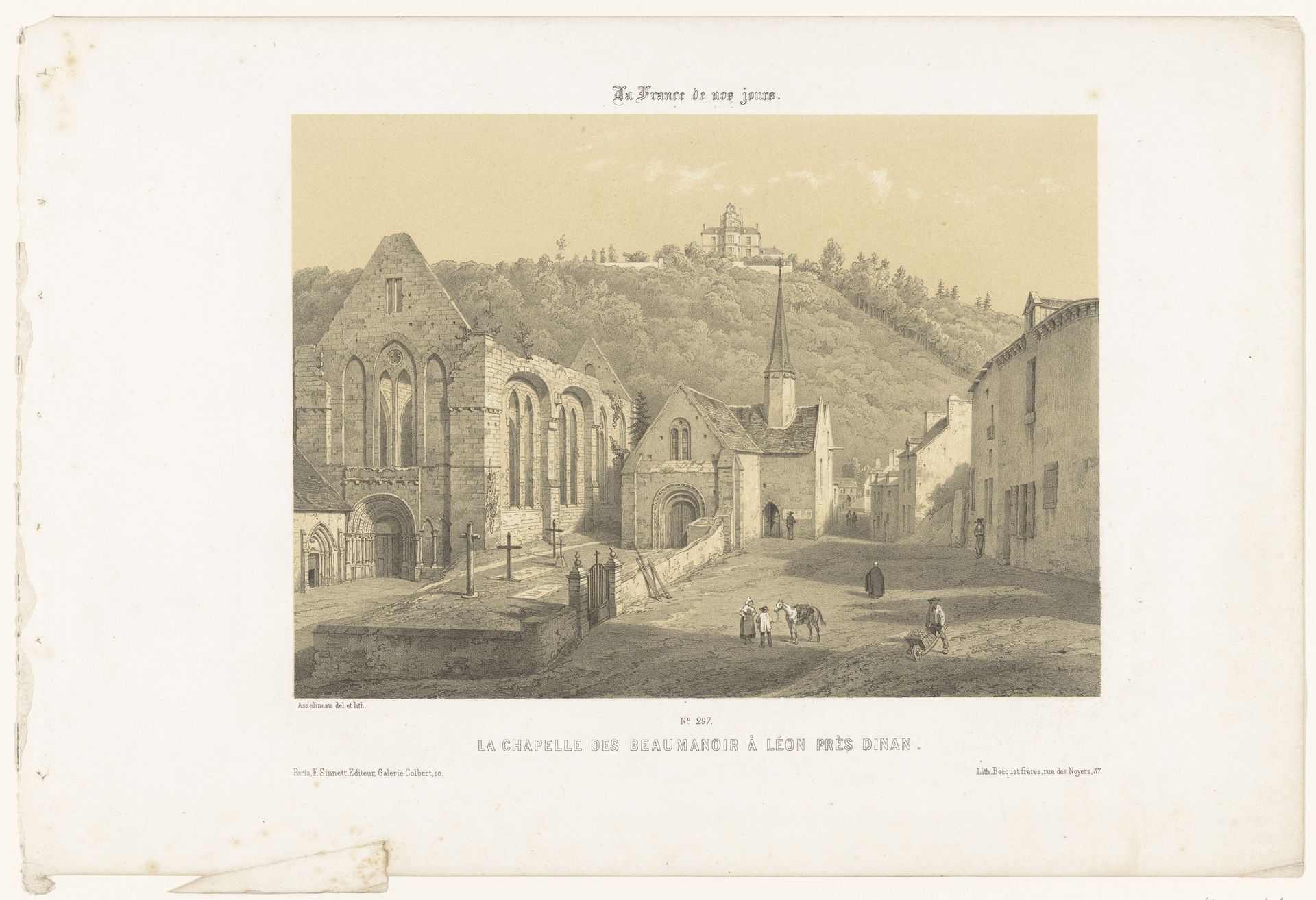 Zicht op de abdij van Léhon met de Chapelle des Beaumanoir by Léon Auguste Asselineau