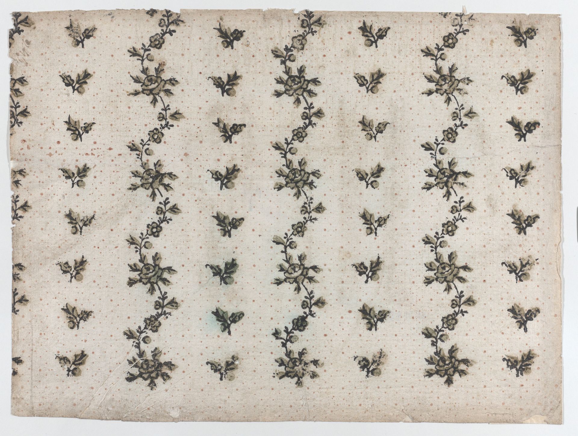 Sheet with overall dot and floral pattern by Anonymous