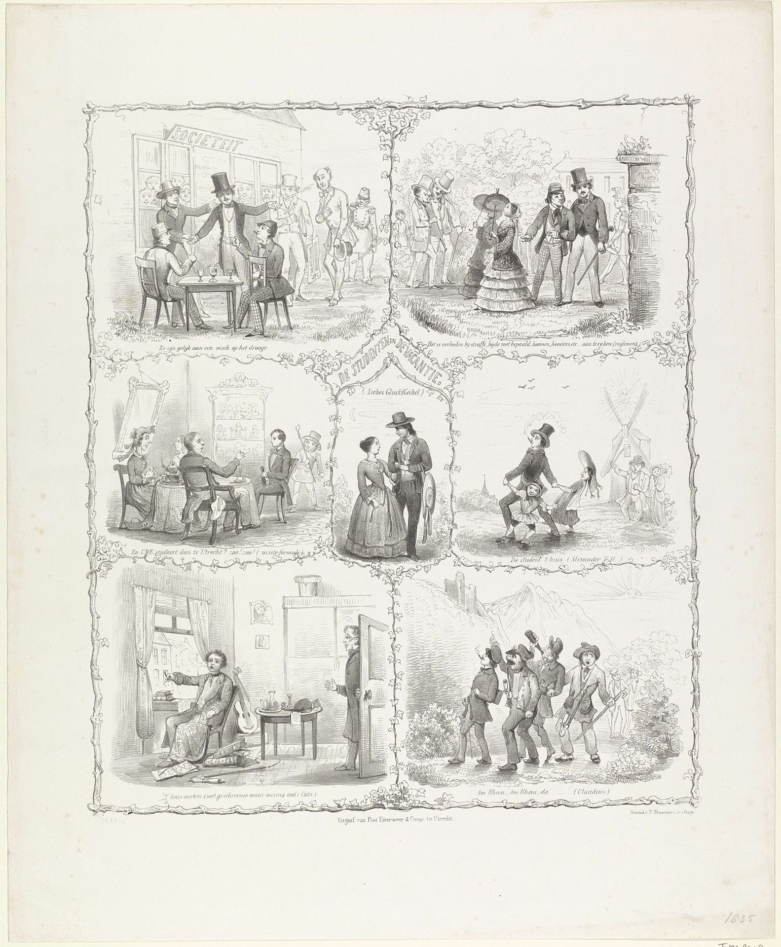 Spotprent uit Utrechtse studentenalmanak, 1855 by Carel Christiaan Antony Last