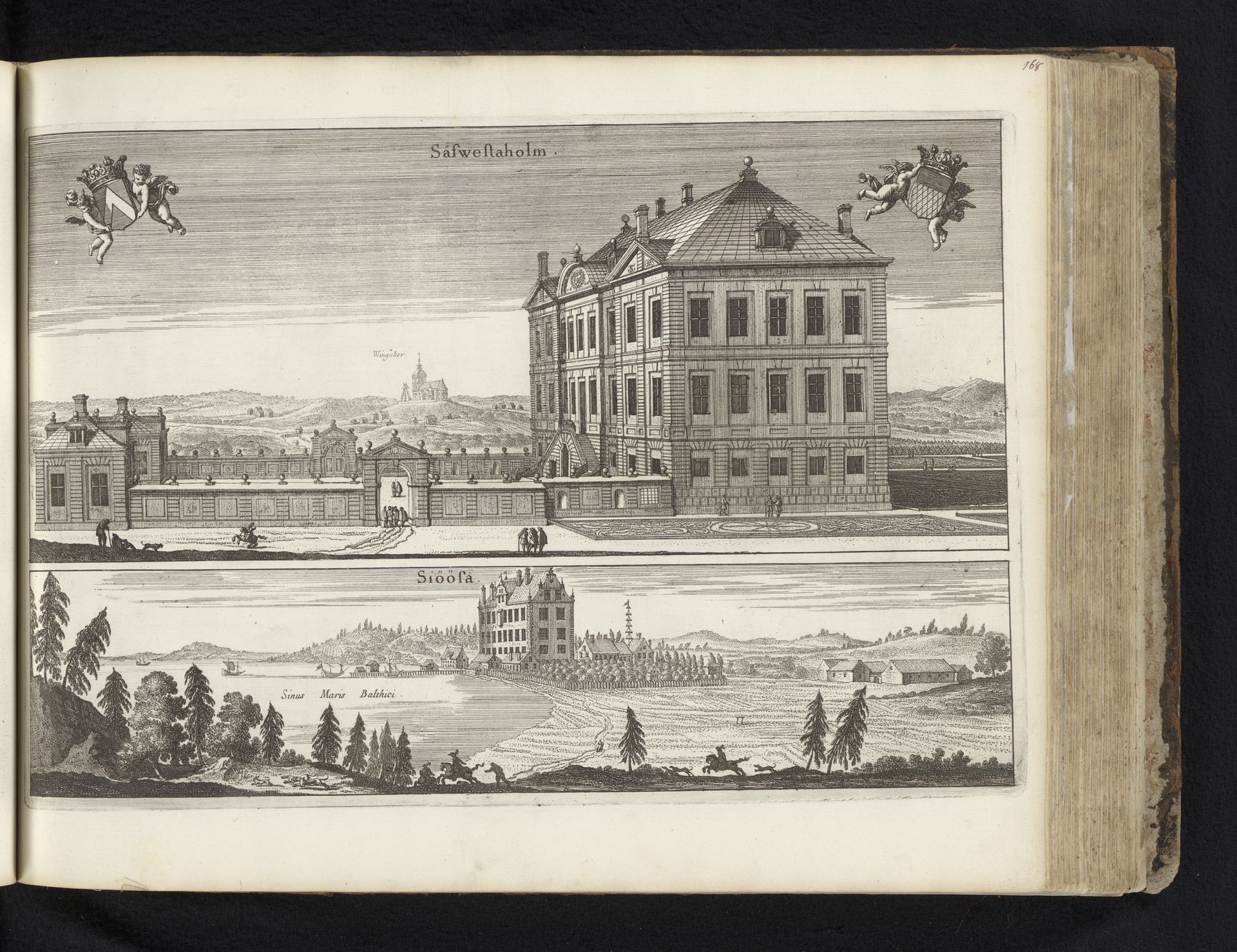 Gezicht op slot Sävstaholm en huis Sjösa by Jean Lepautre