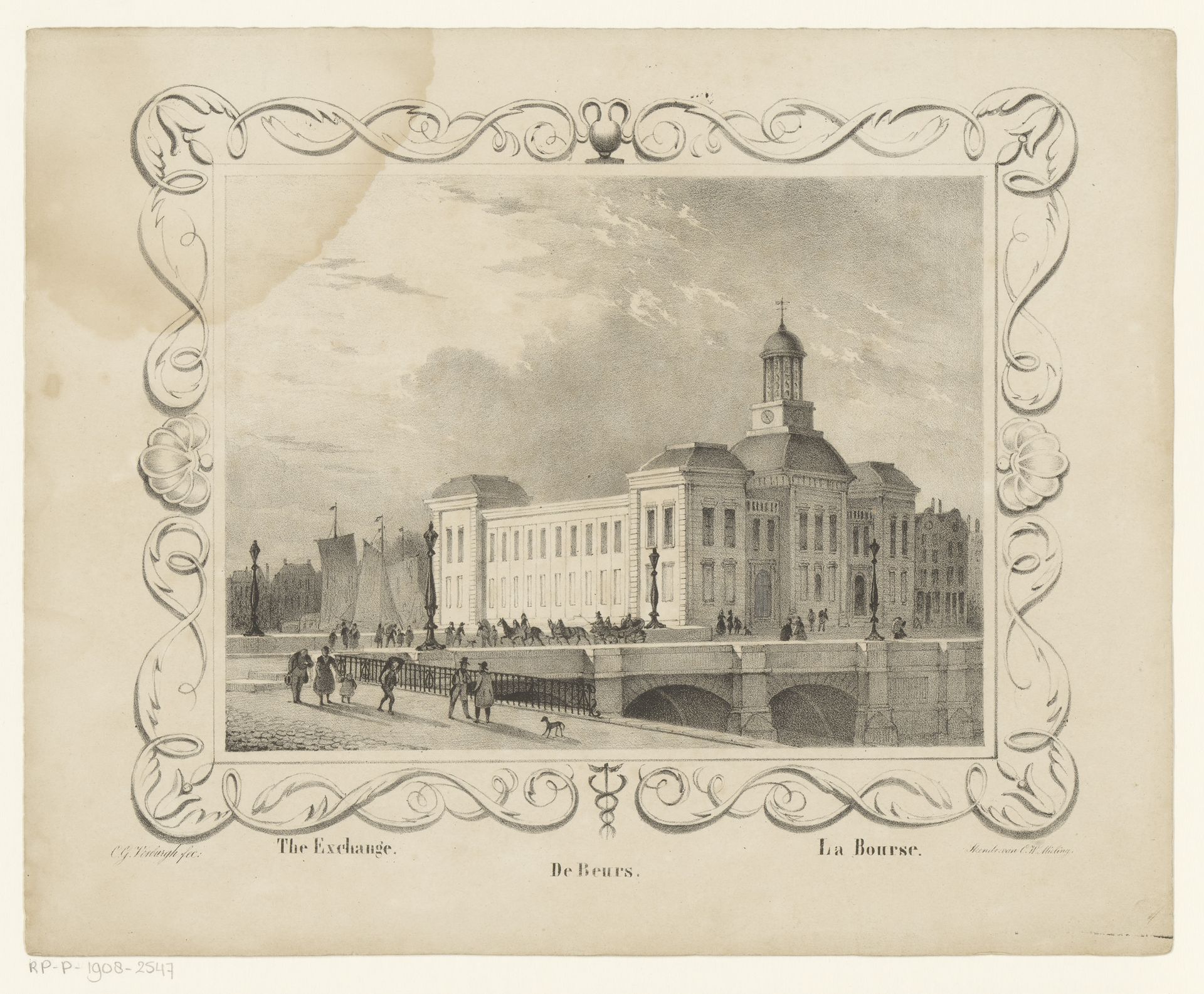 Gezicht op de Beurs van Rotterdam by Cornelis Gerrit Verburgh