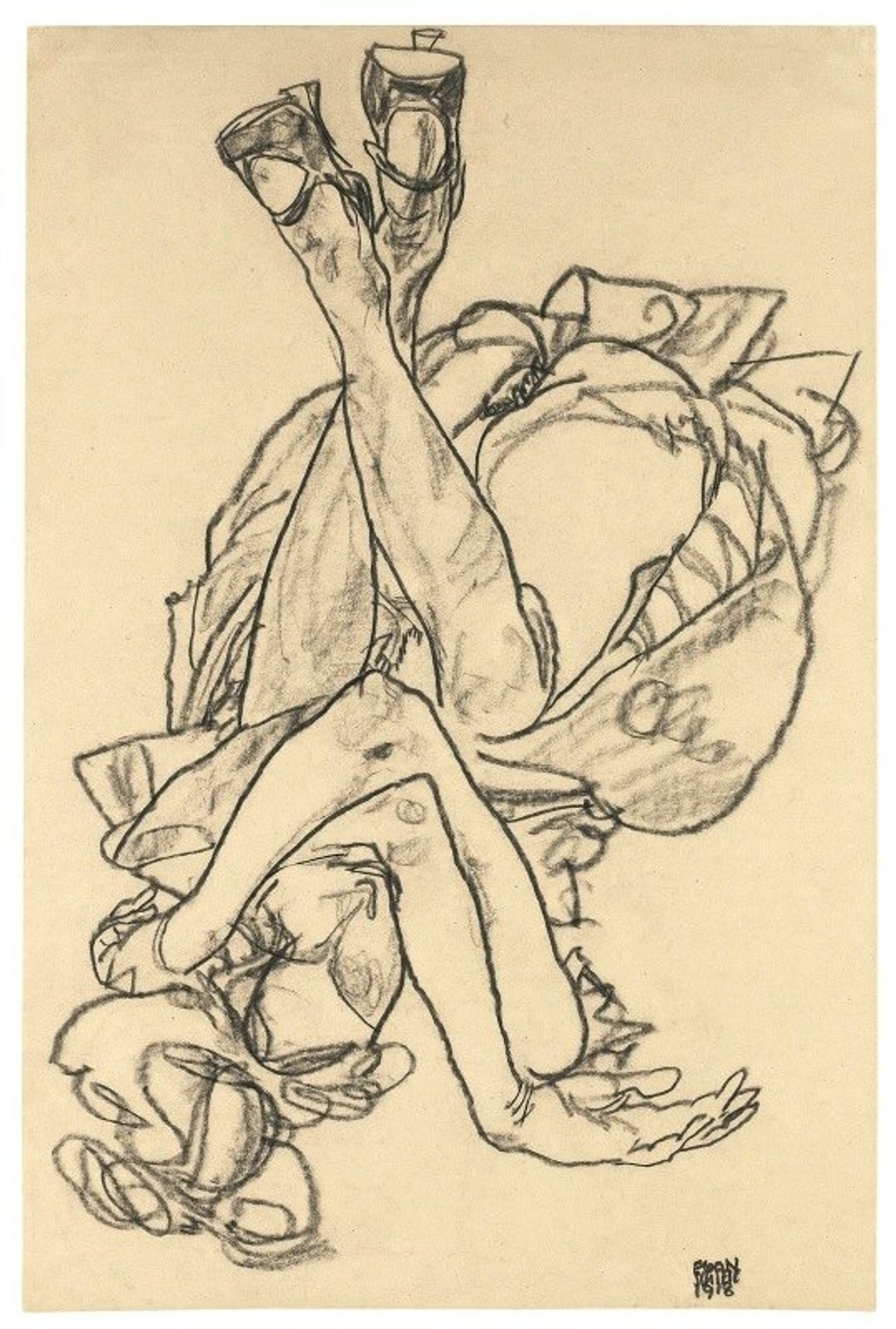 Girl Lying On Her Back With Crossed Arms And Legs by Egon Schiele