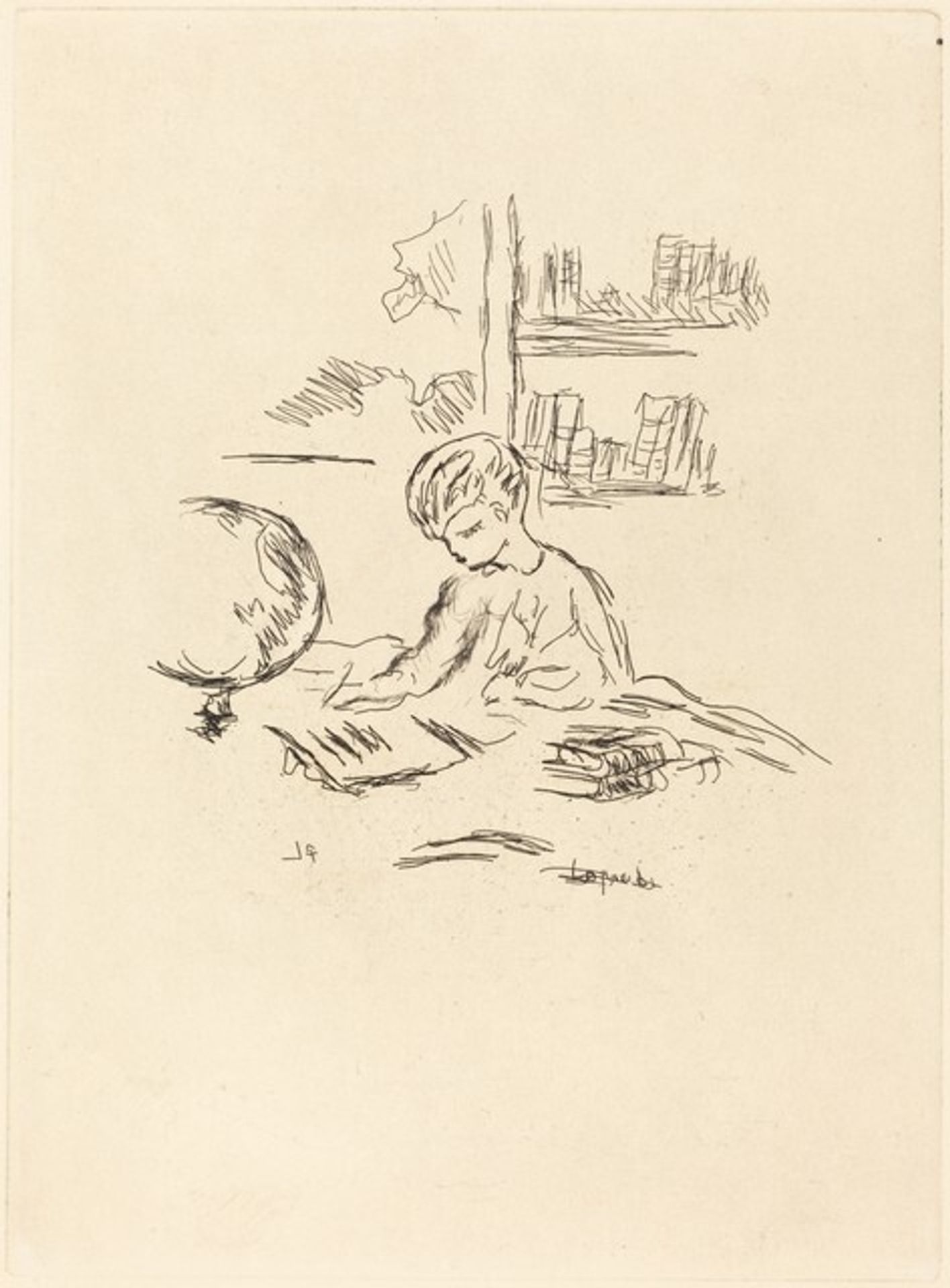 Figure Seated at a Desk with Globe and Books by Pierre Laprade