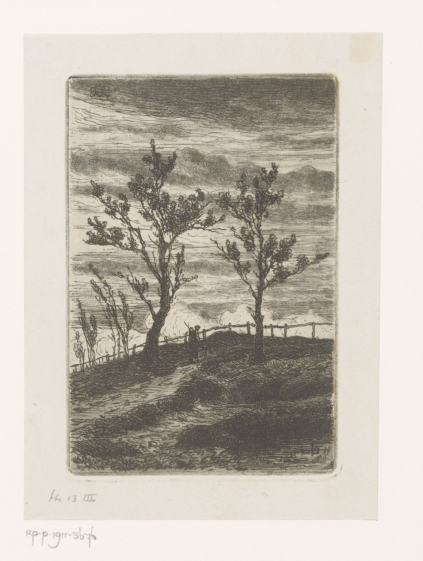 Eenzame wandelaar in een landschap by Jean Pierre François Lamorinière