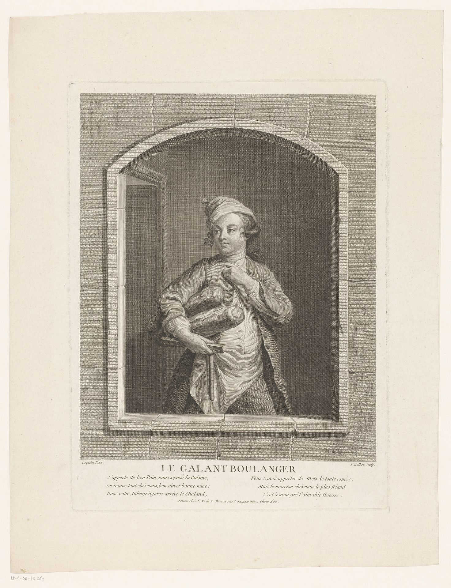 Bakker met twee broden in een venster by Louis Michel Halbou