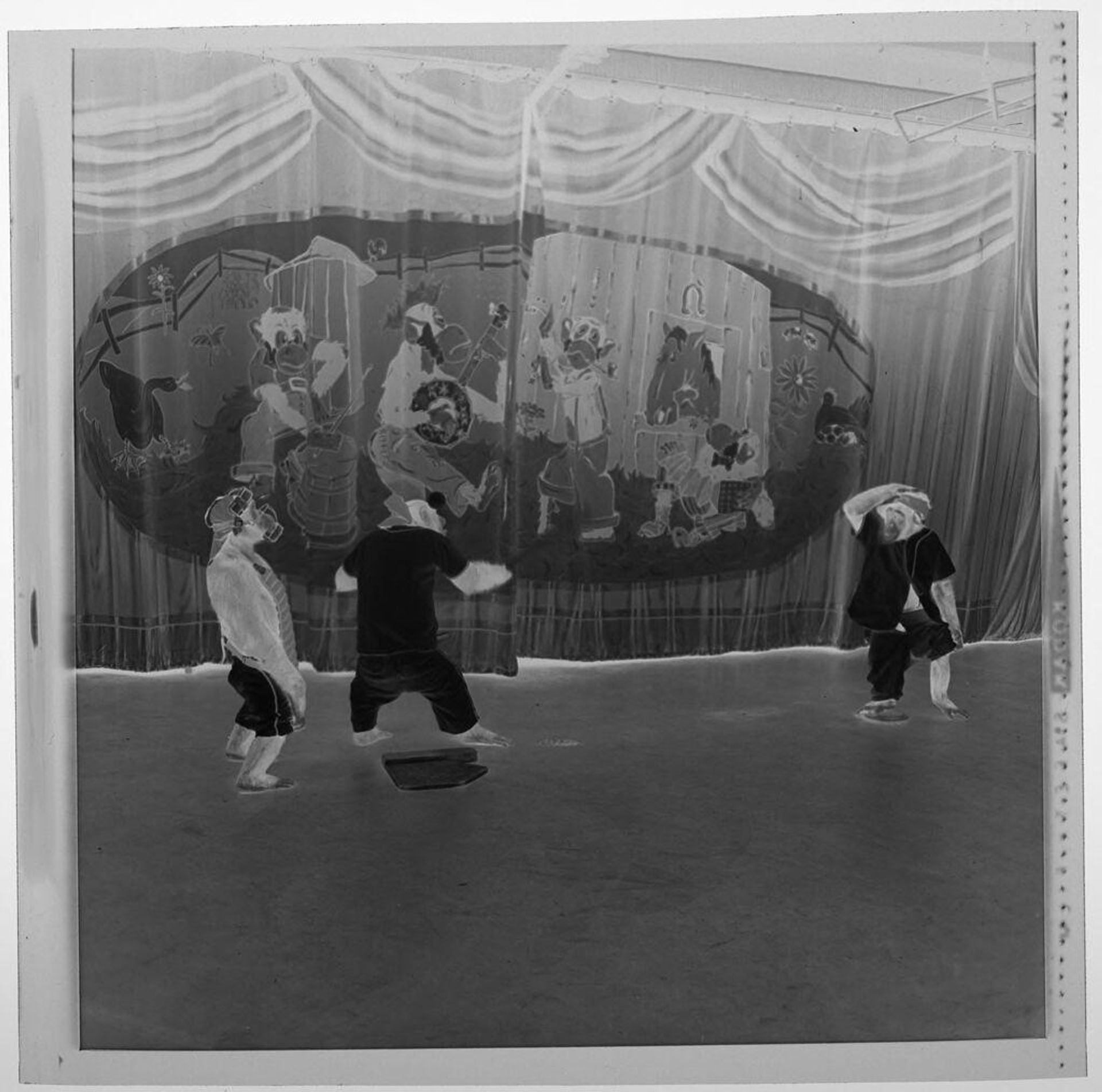 Untitled (chimps playing baseball on a stage) by Jack Gould