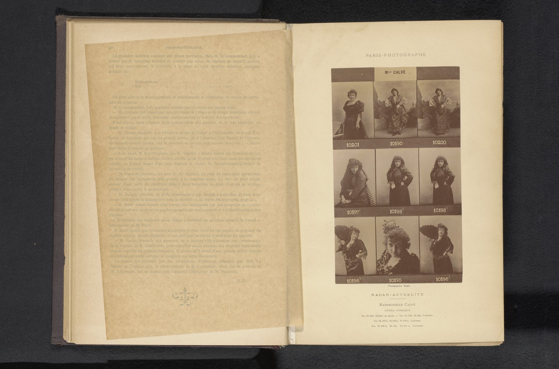 Negen portretten van Emma Calvé in theaterkostuums by Nadar
