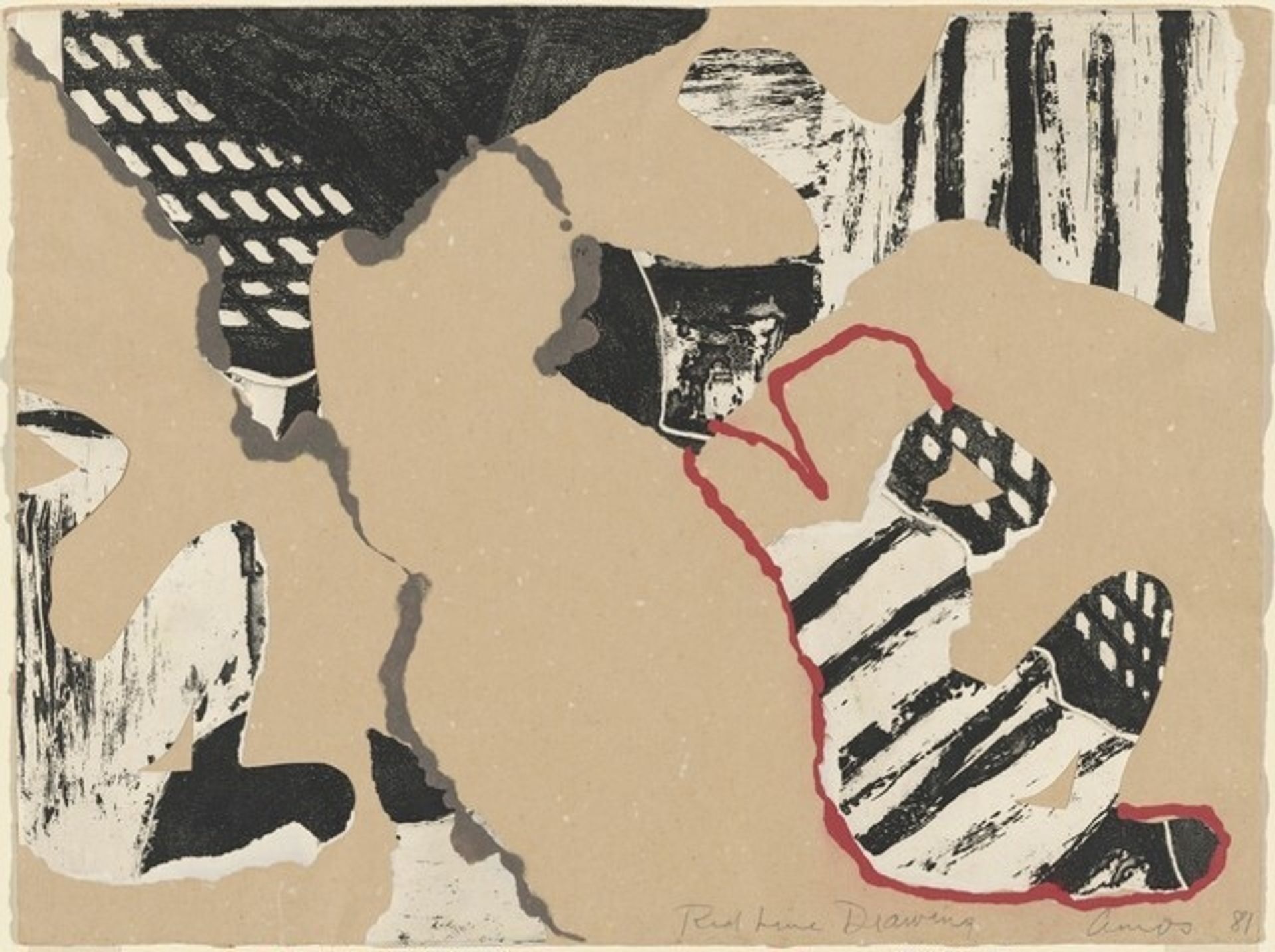 Red Line Drawing by Emma Amos