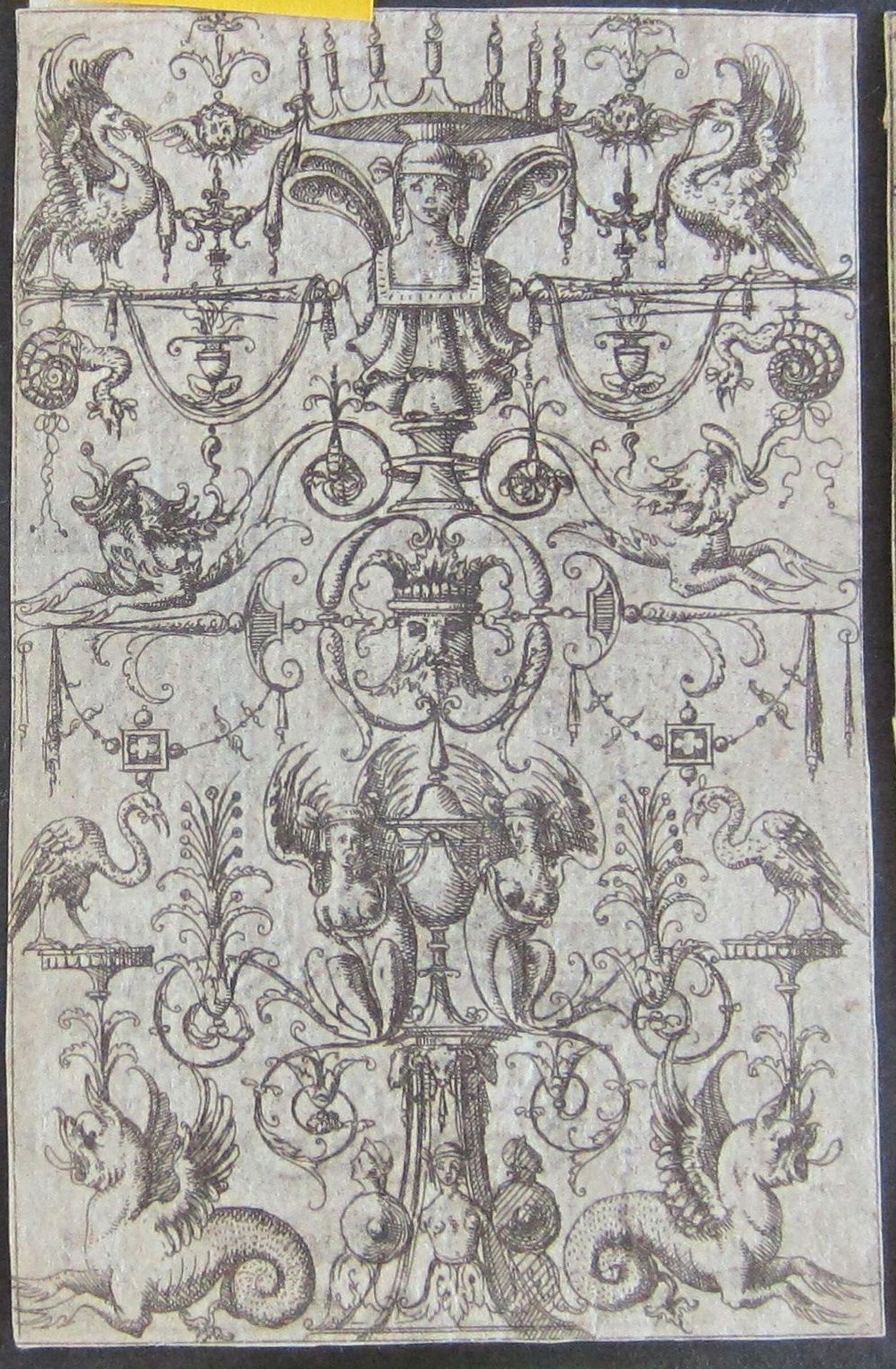 Grotesque with Two Winged Females Bound to an Urn by Jacques Androuet Du Cerceau