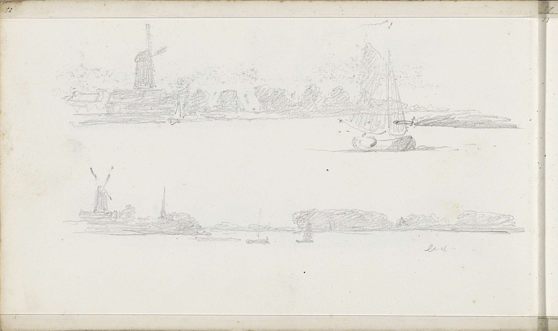 Riviergezichten met molens langs de Lek by Petrus Johannes Schotel