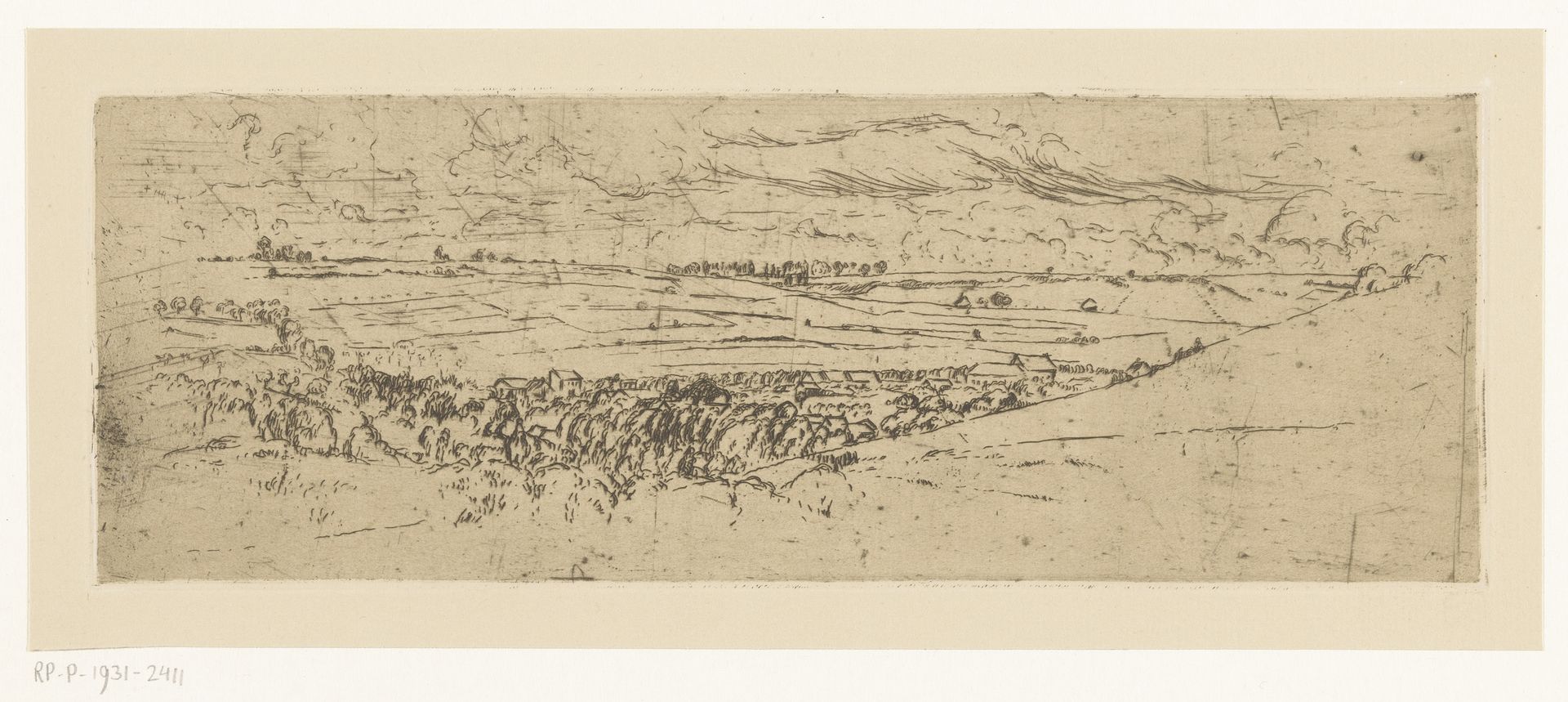 Glooiend landschap met dorp by Johannes Löhr
