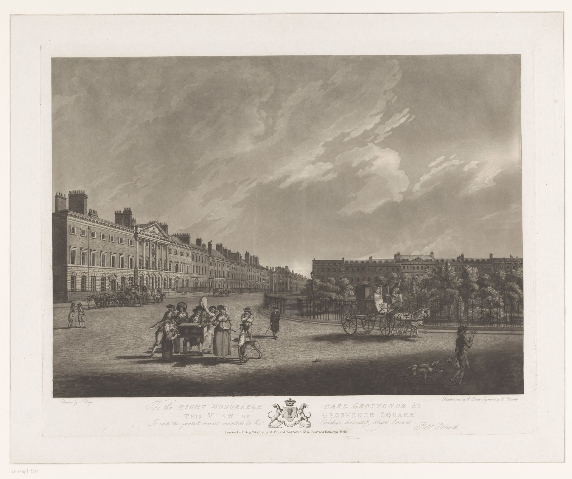 Gezicht op Grosvenor Square te Londen by Robert (I) Pollard