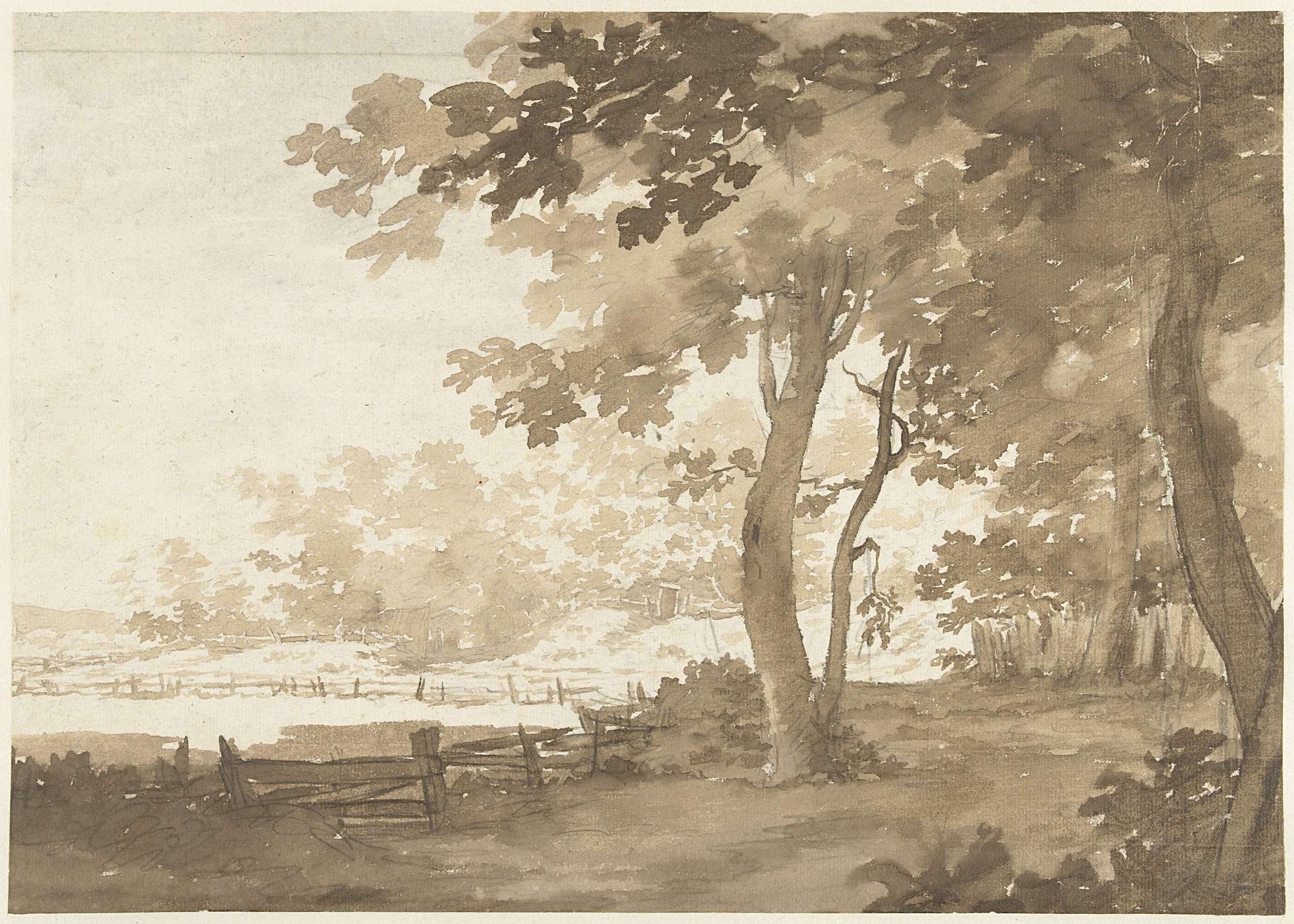 Landschap met een weg onder bomen by Jacob Cats