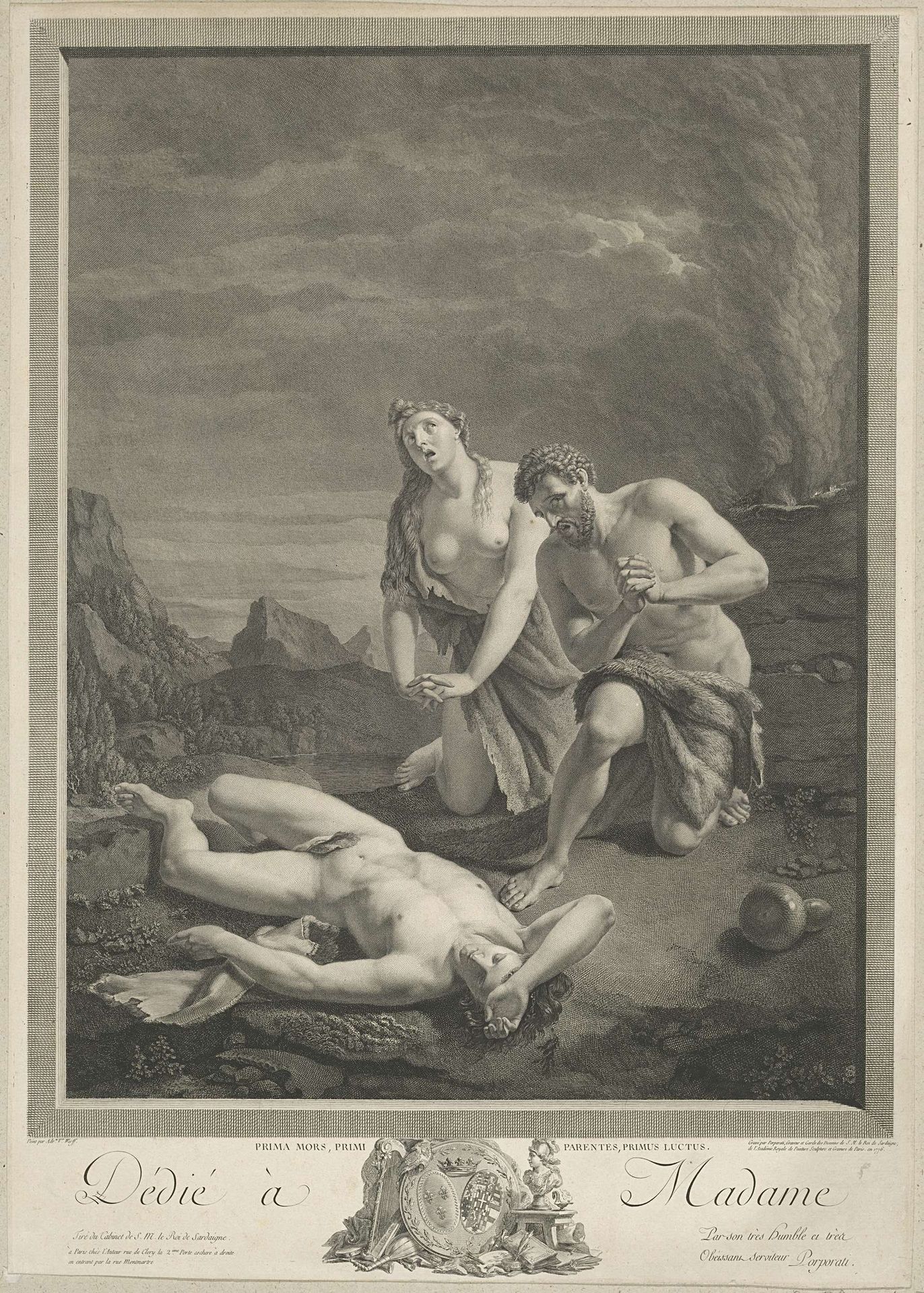 Adam en Eva bij het lijk van Abel by Carlo Antonio Porporati