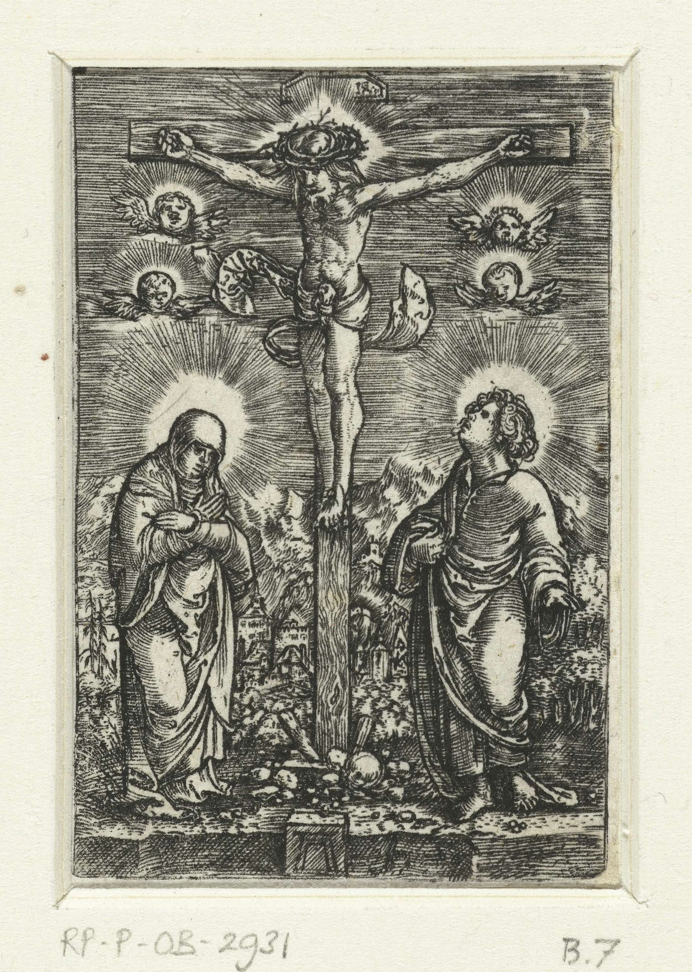 Christus aan het kruis tussen Maria en Johannes by Albrecht Altdorfer
