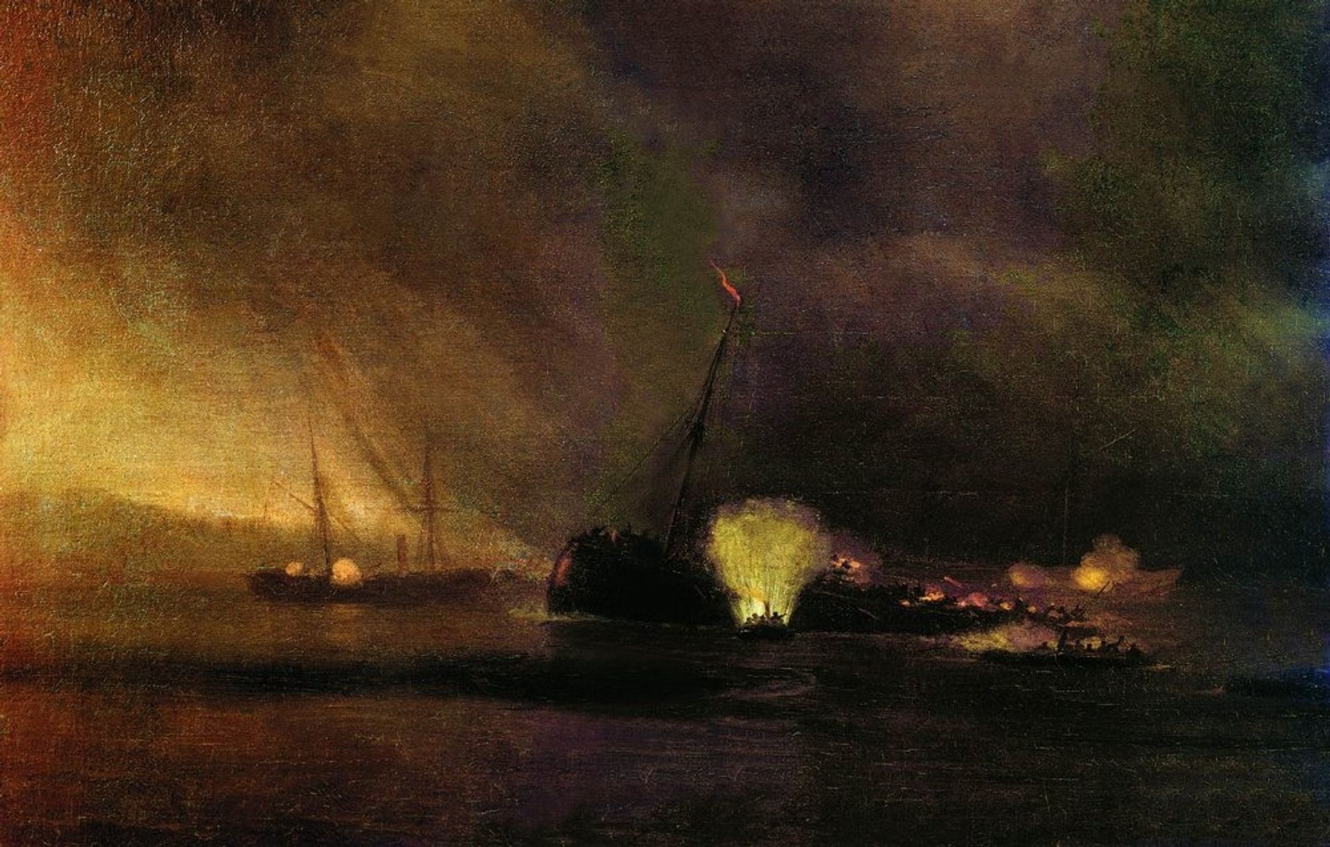 Explosion of the Three-masted Steamship in Sulin on 27 September 1877 by Ivan Konstantinovich Aivazovsky