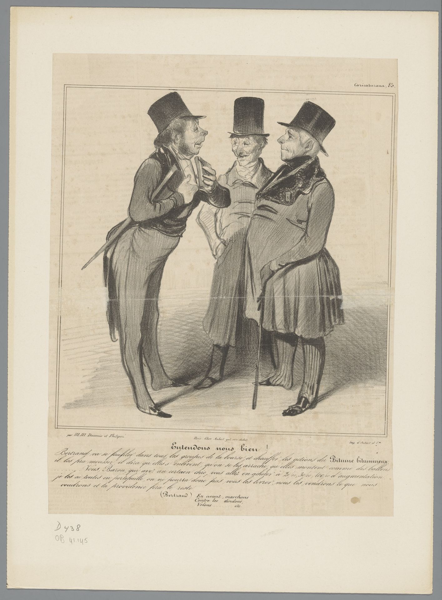 Robert Macaire en Bertrand overreden baron met hen mee te doen by Honoré Daumier
