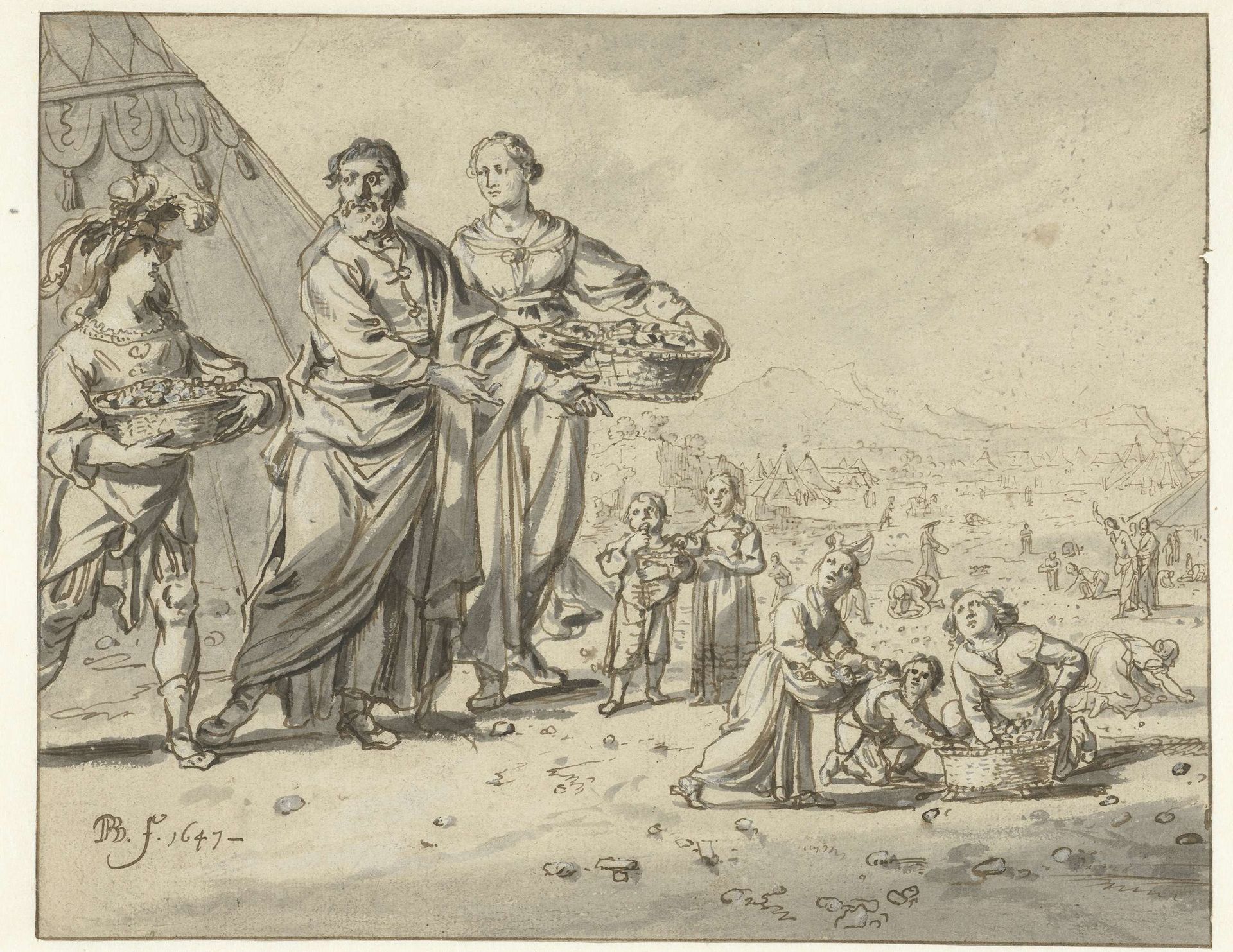 Inzameling van het manna by Bartholomeus Breenbergh