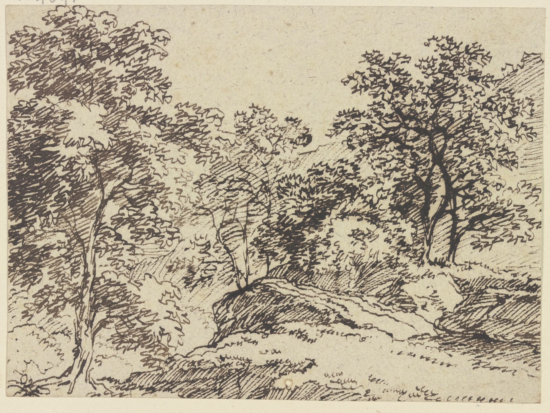 Baumgruppen in bergiger Landschaft by Franz Kobell