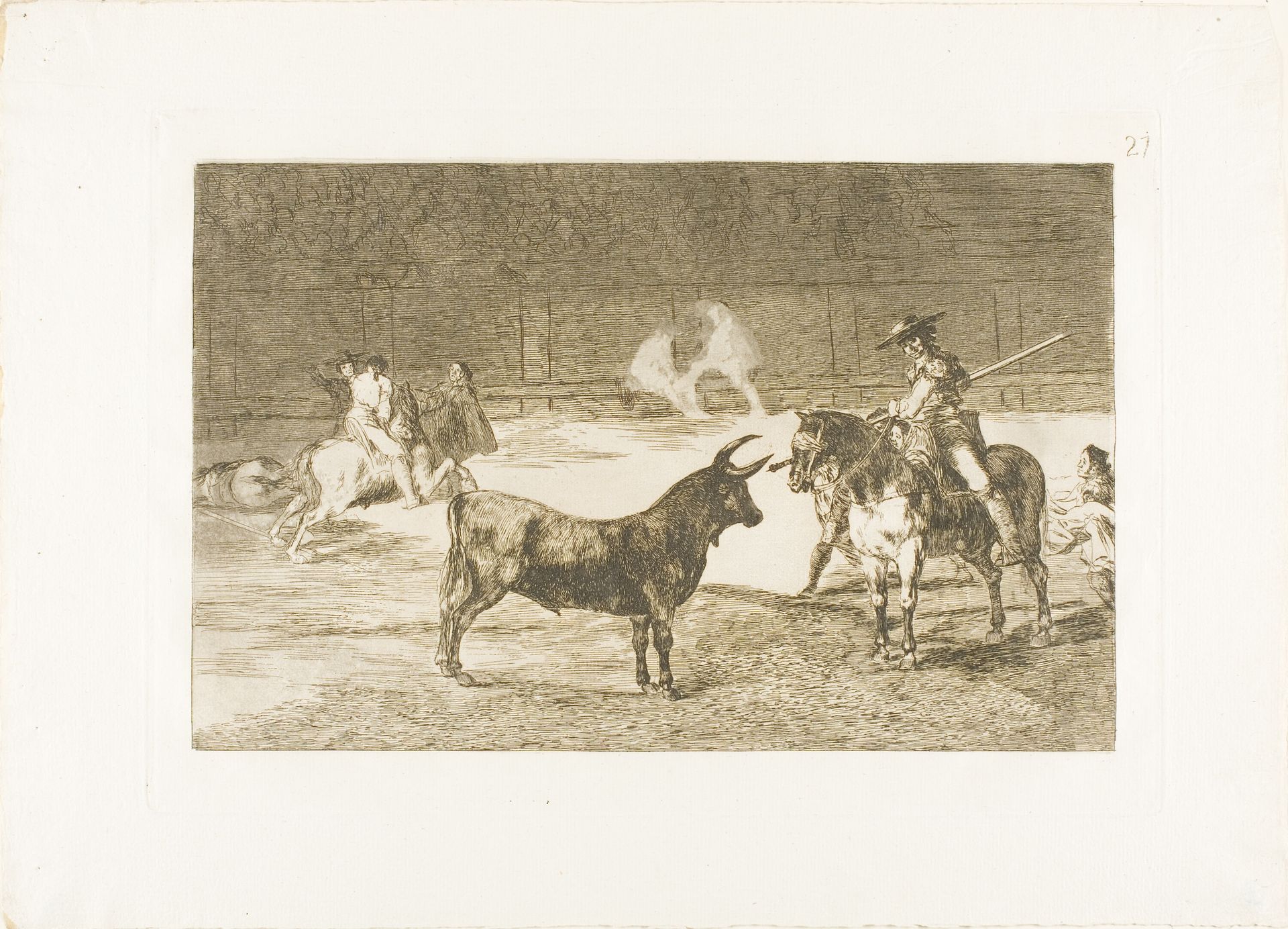 The Celebrated Picador, Fernando del Toro, Draws the Fierce Beast on with His Pique, plate 27 from The Art of Bullfighting by Francisco de Goya