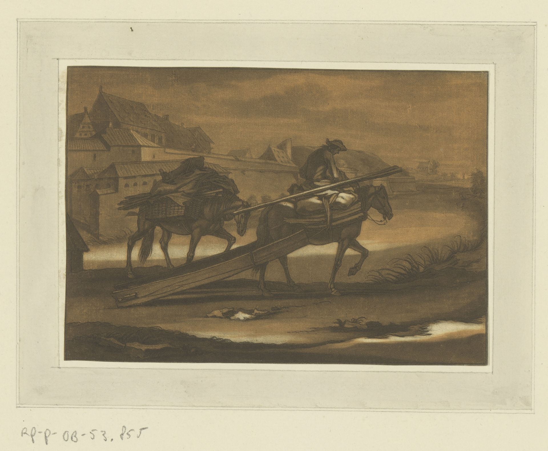 Ruiter met twee bepakte paarden by Christian Rugendas