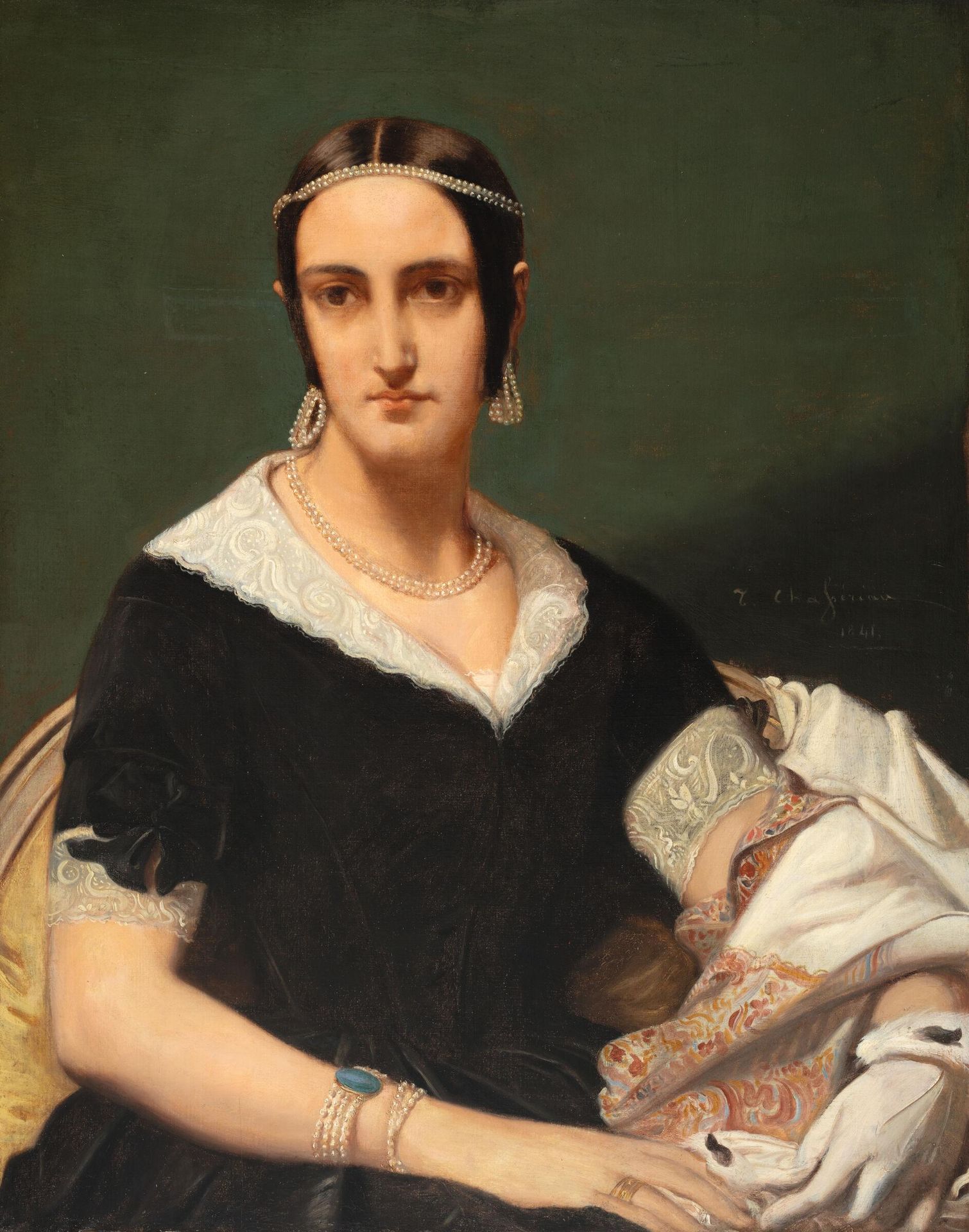 Portrait of a Young Woman with Pearl Necklaces by Théodore Chassériau