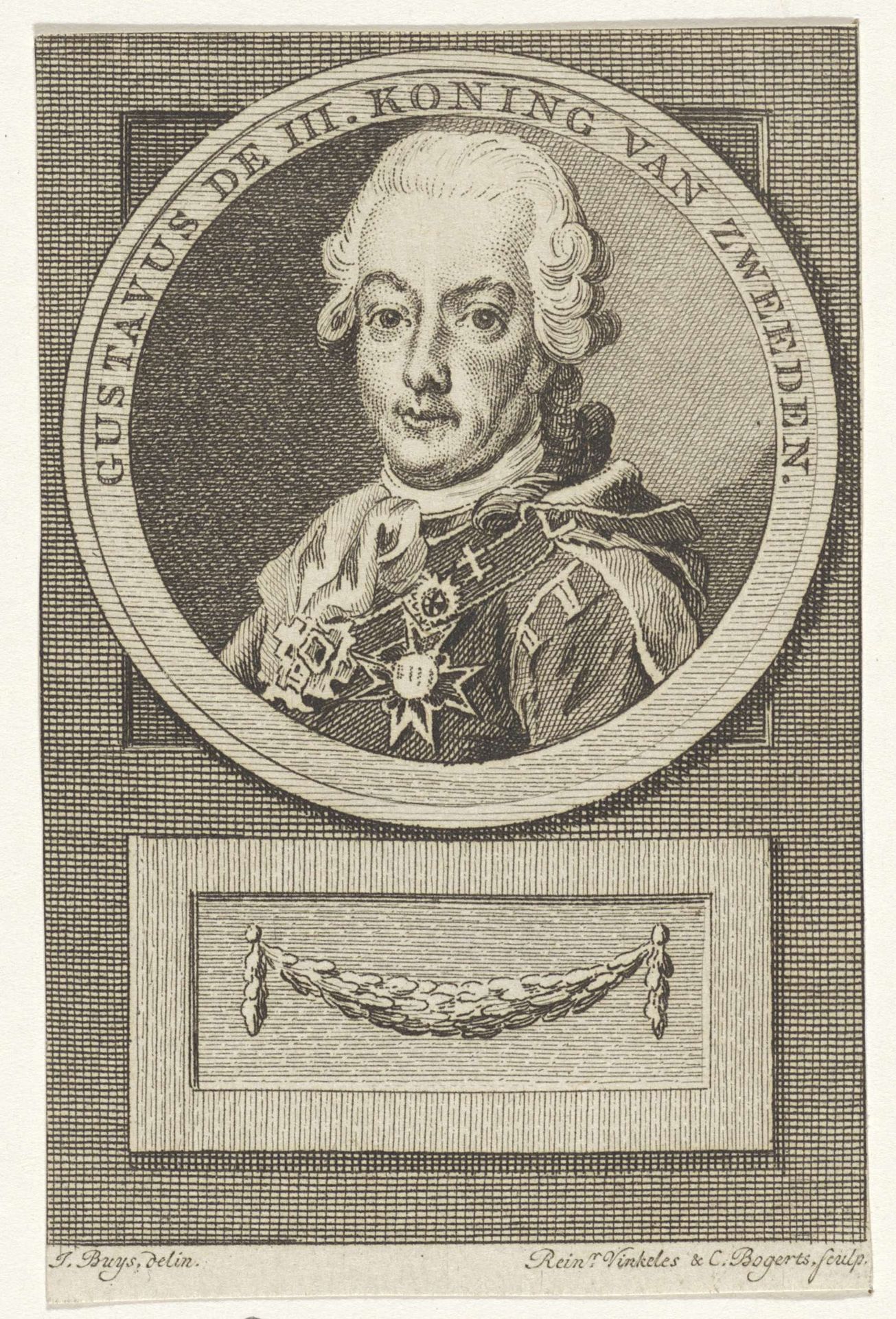 Portret van Gustaaf III, koning van Zweden by Reinier Vinkeles