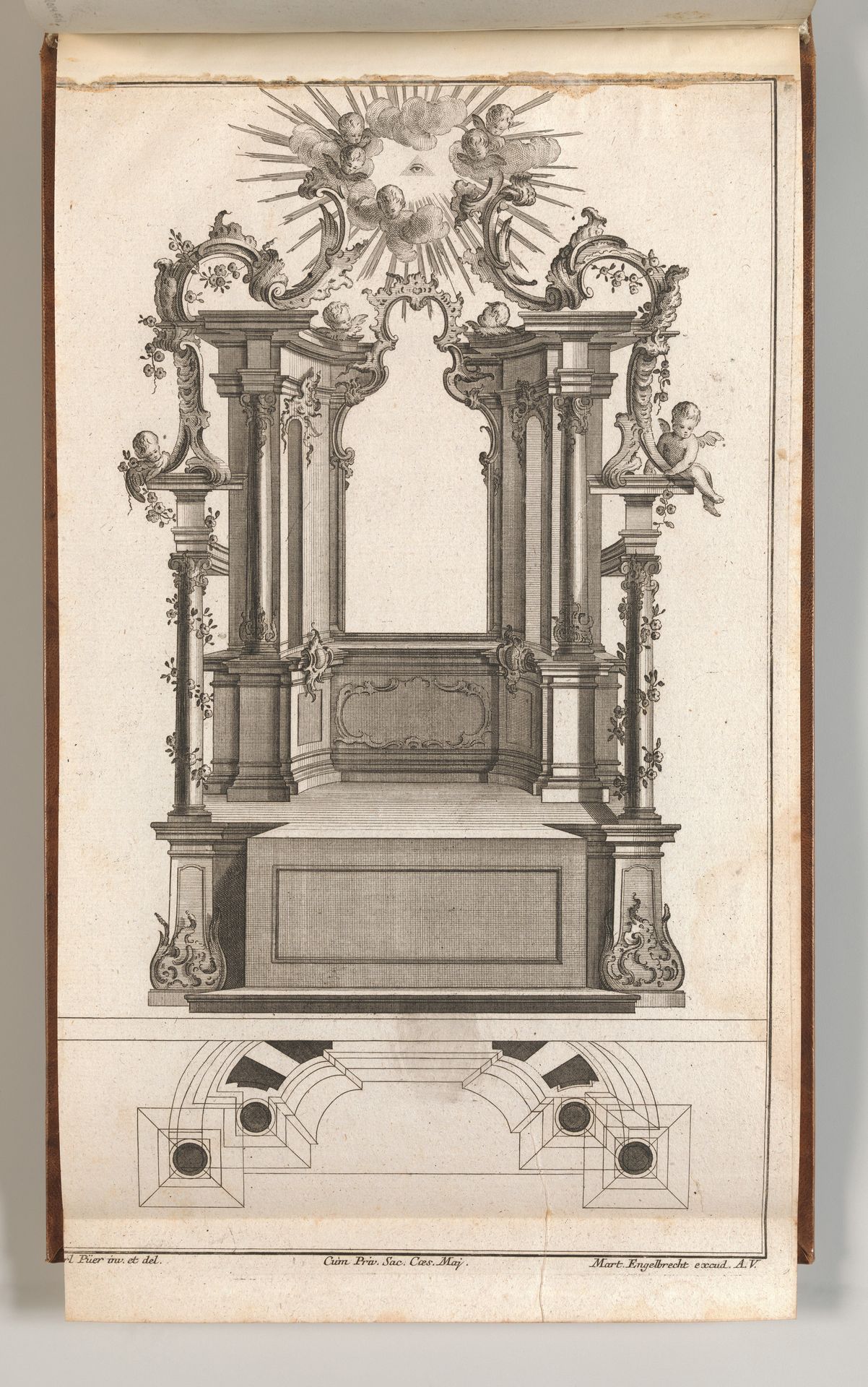 Design for a Monumental Altar, Plate 'o' (?)  from 'Unterschiedliche Neu Inventierte Altäre mit darzu gehörigen Profillen u. Grundrißen.' by Jacob Gottlieb Thelot