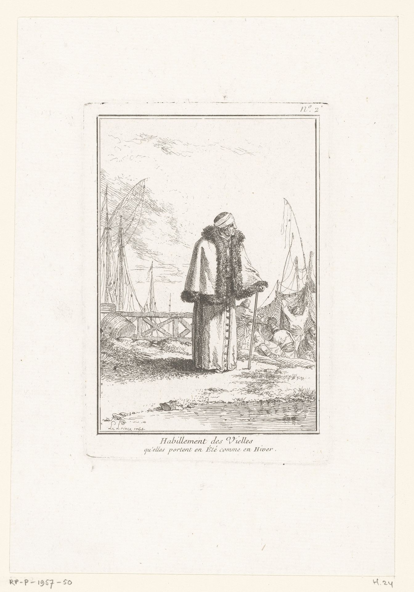 Oude Moskovische vrouw met stok in een korte mantel by Jean Baptist Leprince