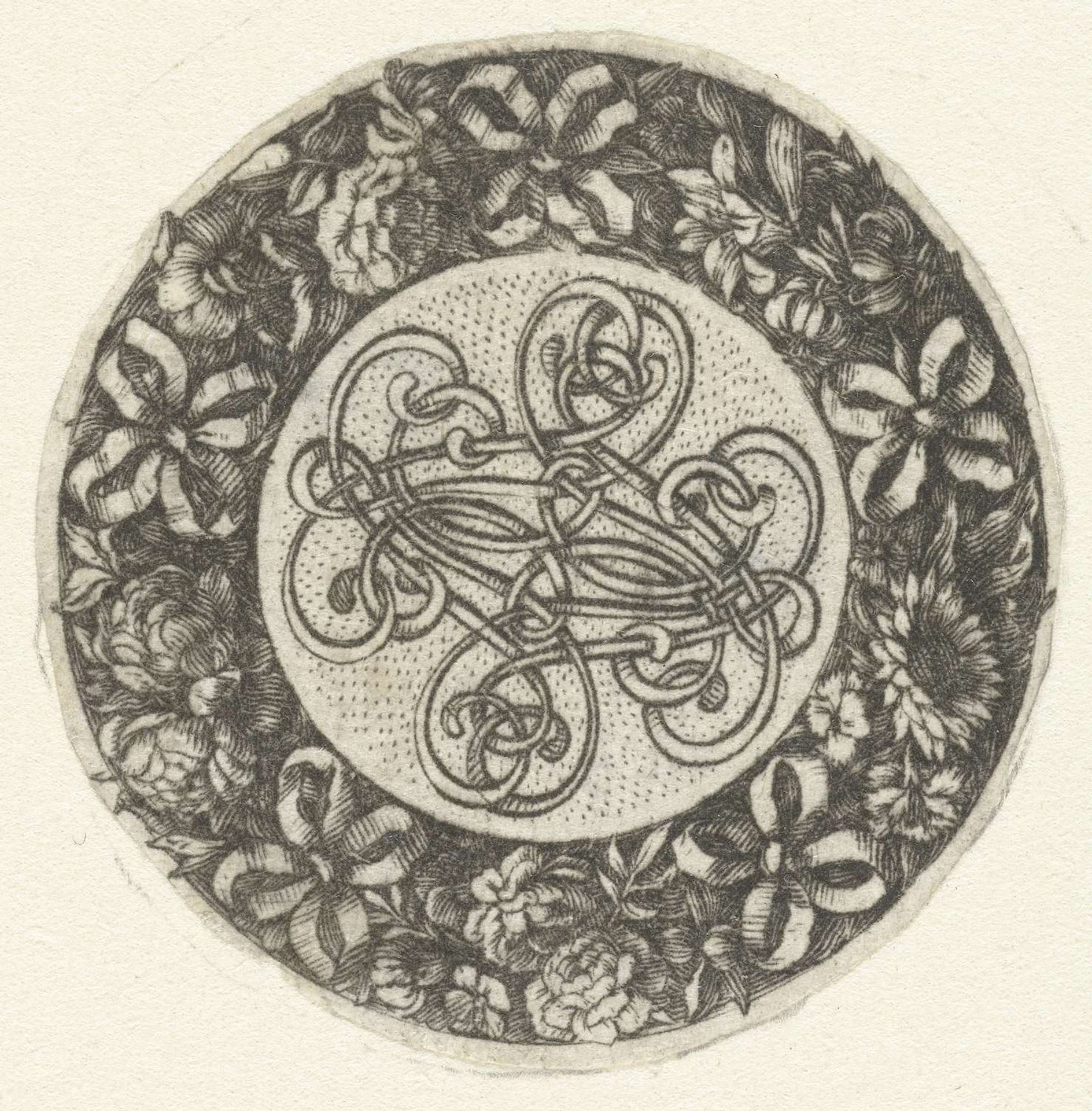 Medaillon met vlechtwerk en bloemen by Jacques Vauquer