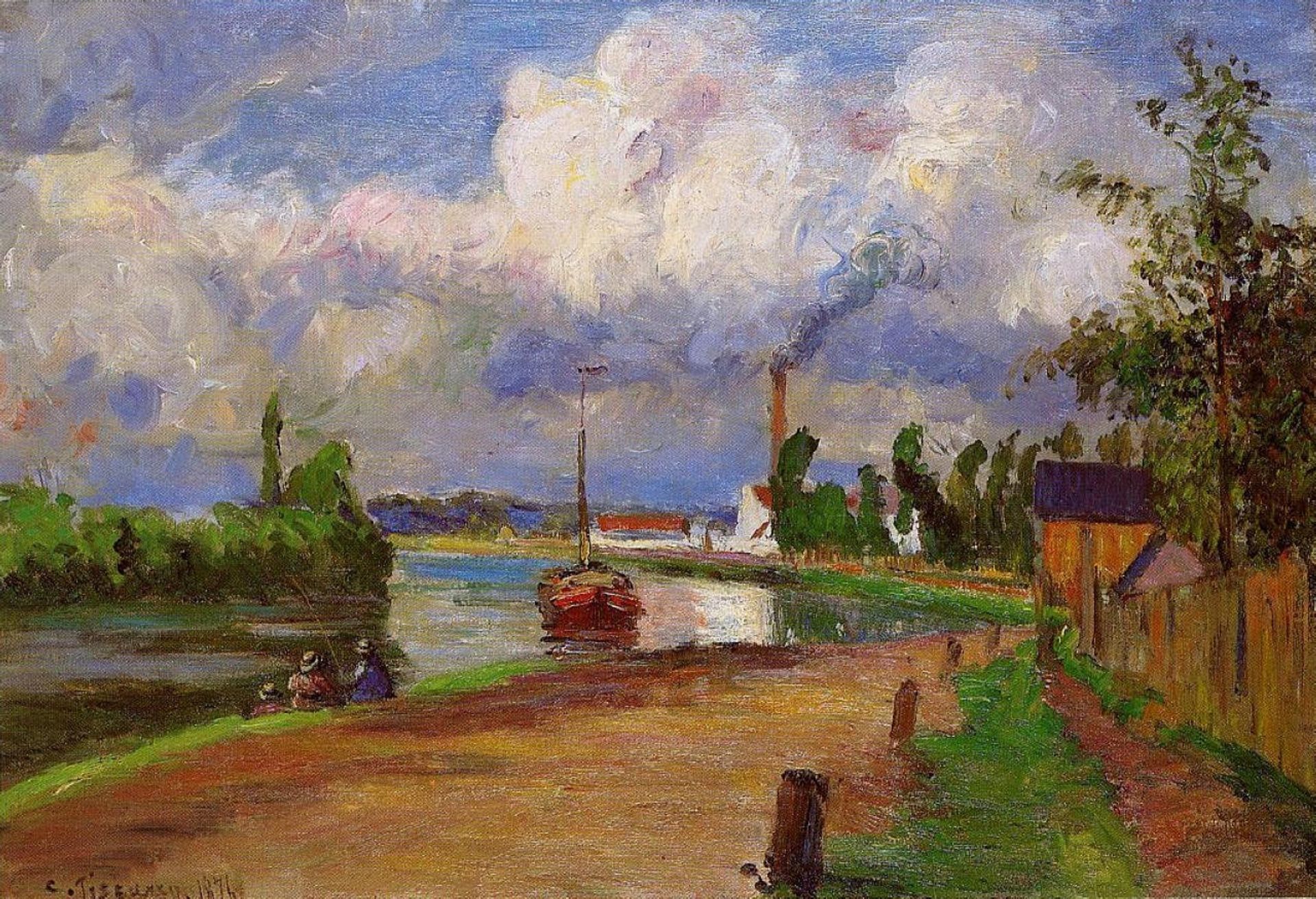 Fishermen on the Banks of the Oise by Camille Pissarro