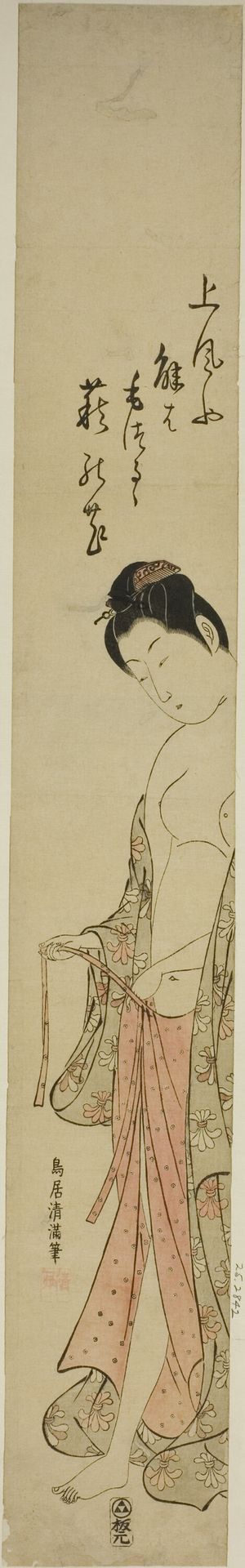 Woman dressing after a bath by Torii Kiyomitsu