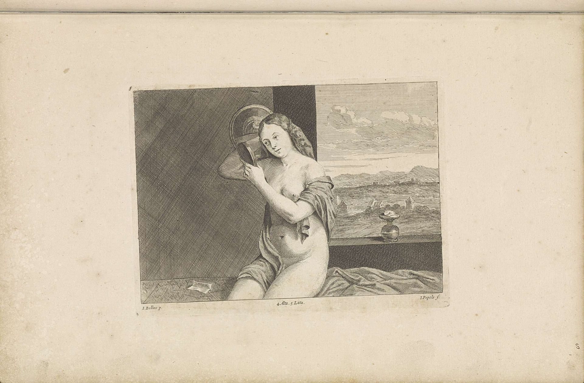 Zittende naakte vrouw met spiegel by Johannes Popels