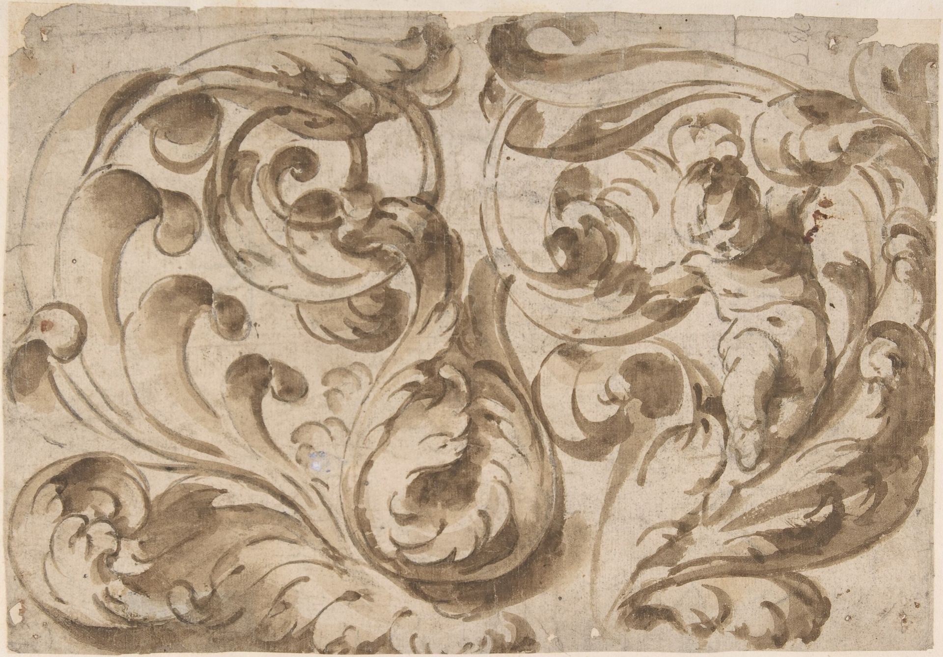 Overall Pattern with Acanthus Scrolls and a Chubby Putto by Anonymous