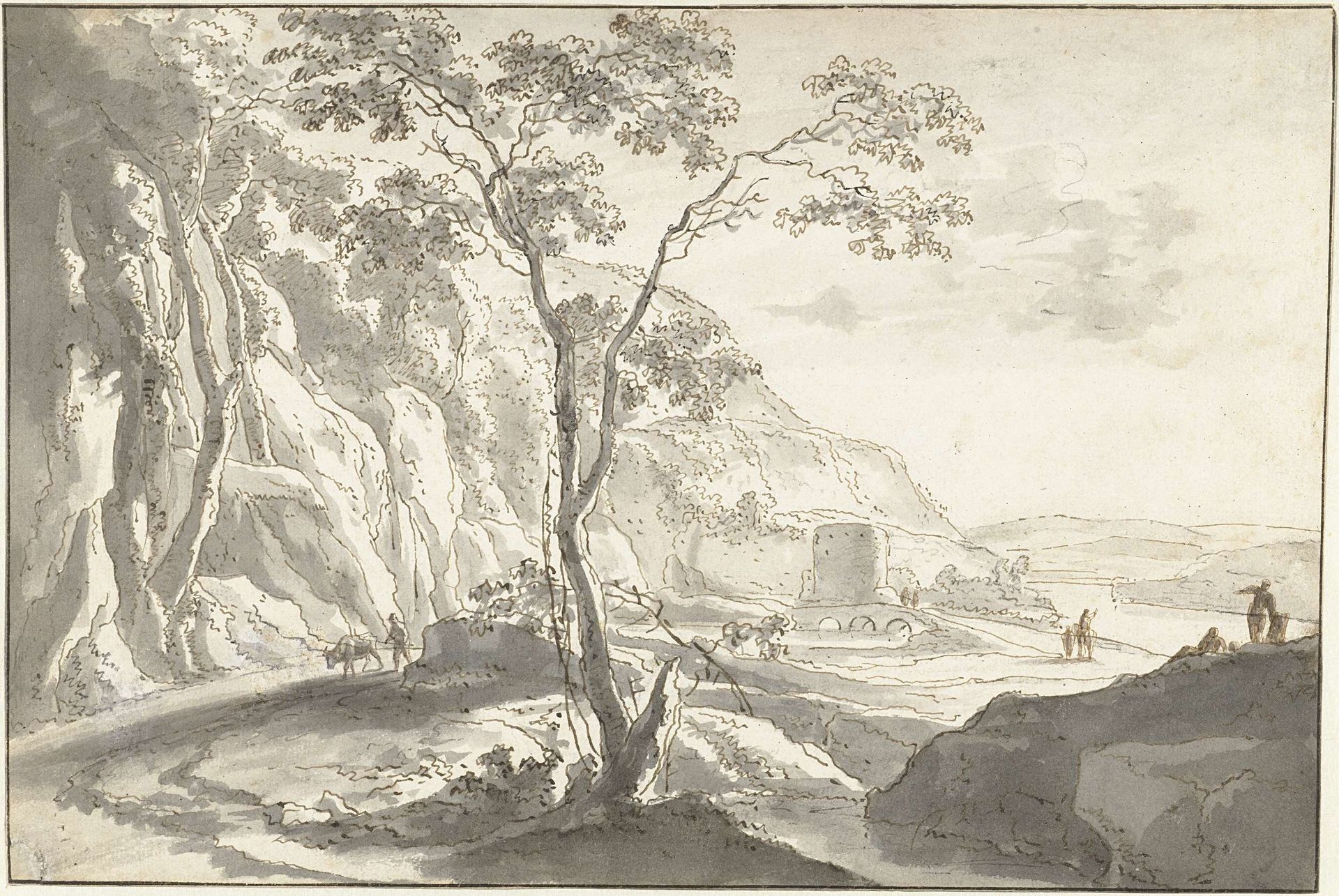 Bergachtig landschap met figuren by Jan Both