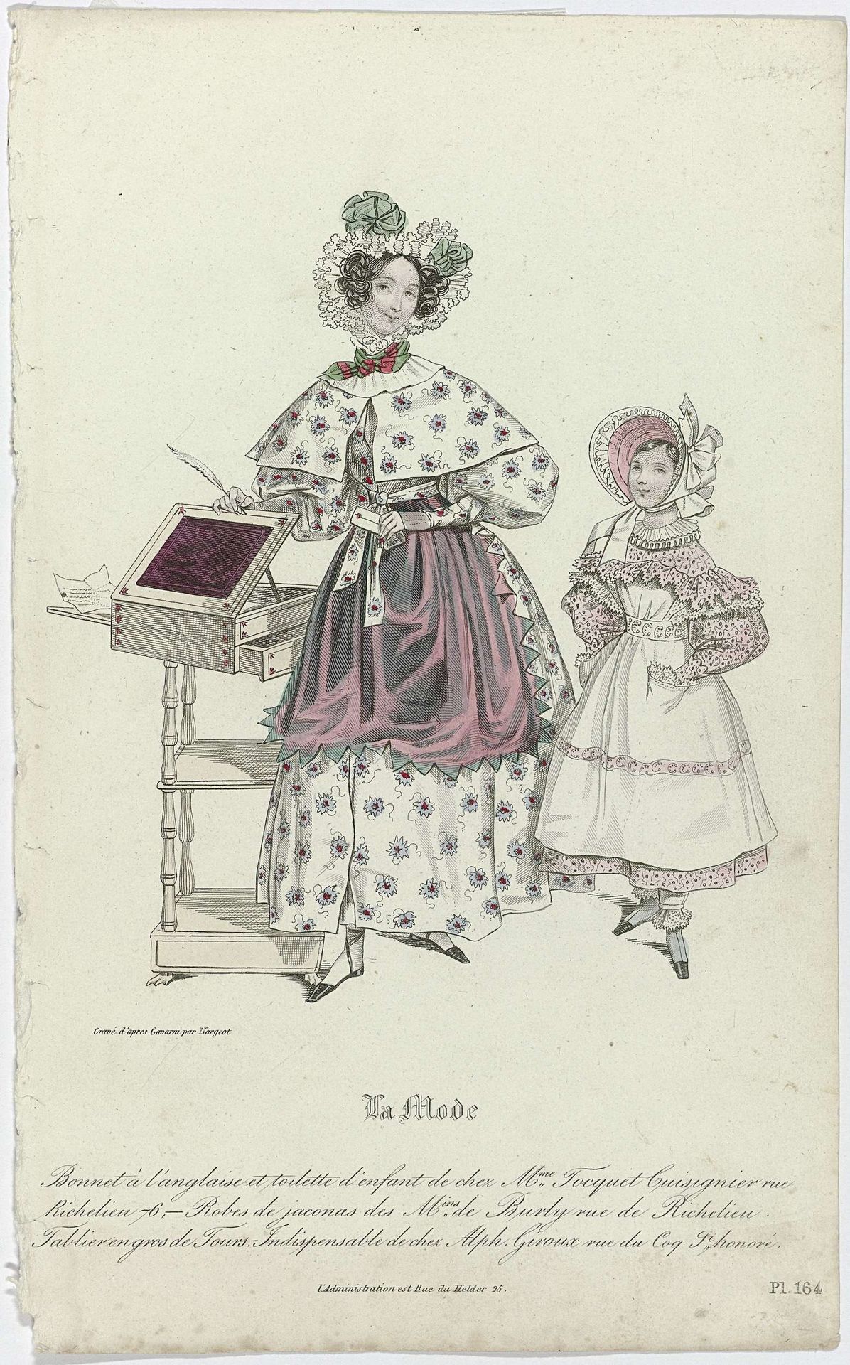 La Mode, 1831, Pl. 164, Bonnet à l'anglais (...) by Jean-Denis Nargeot