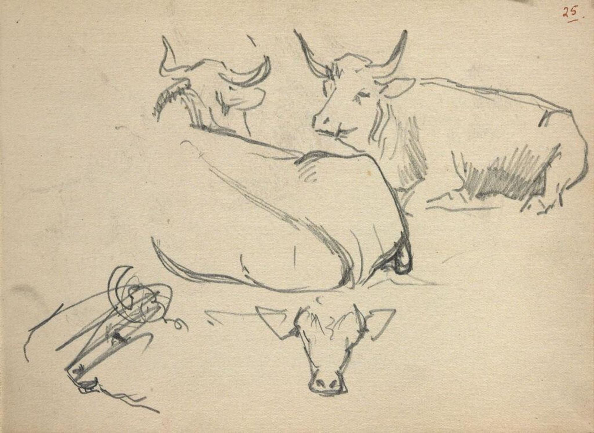 Sketches of Cows; verso: Landscape with Furniture by John Singer Sargent