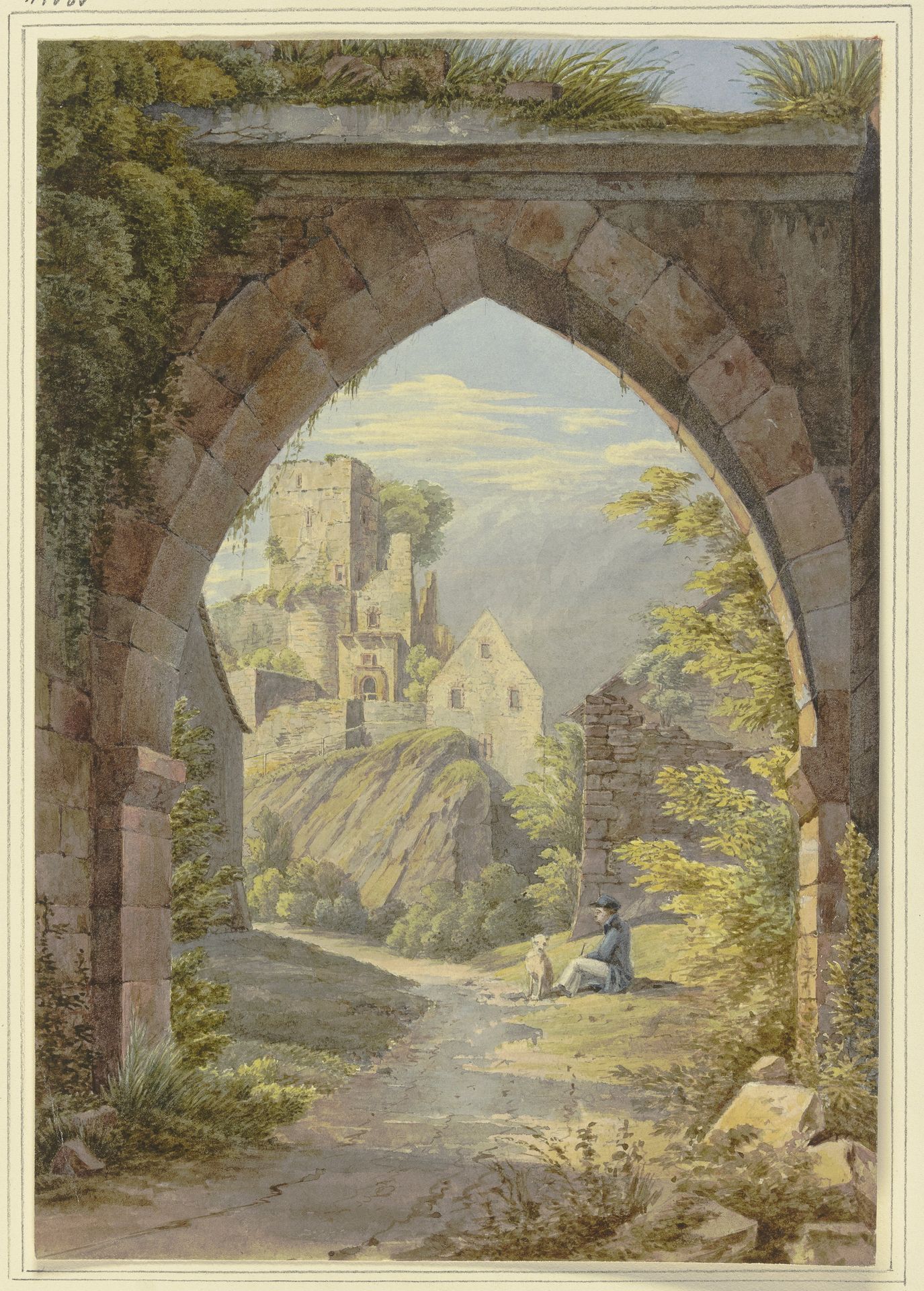 Gotischer Bogen mit Durchblick auf eine Burg by Georg von Krieg