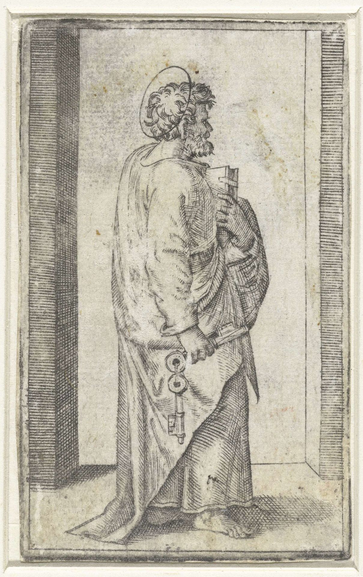 Apostel Petrus met sleutels by Marcantonio Raimondi