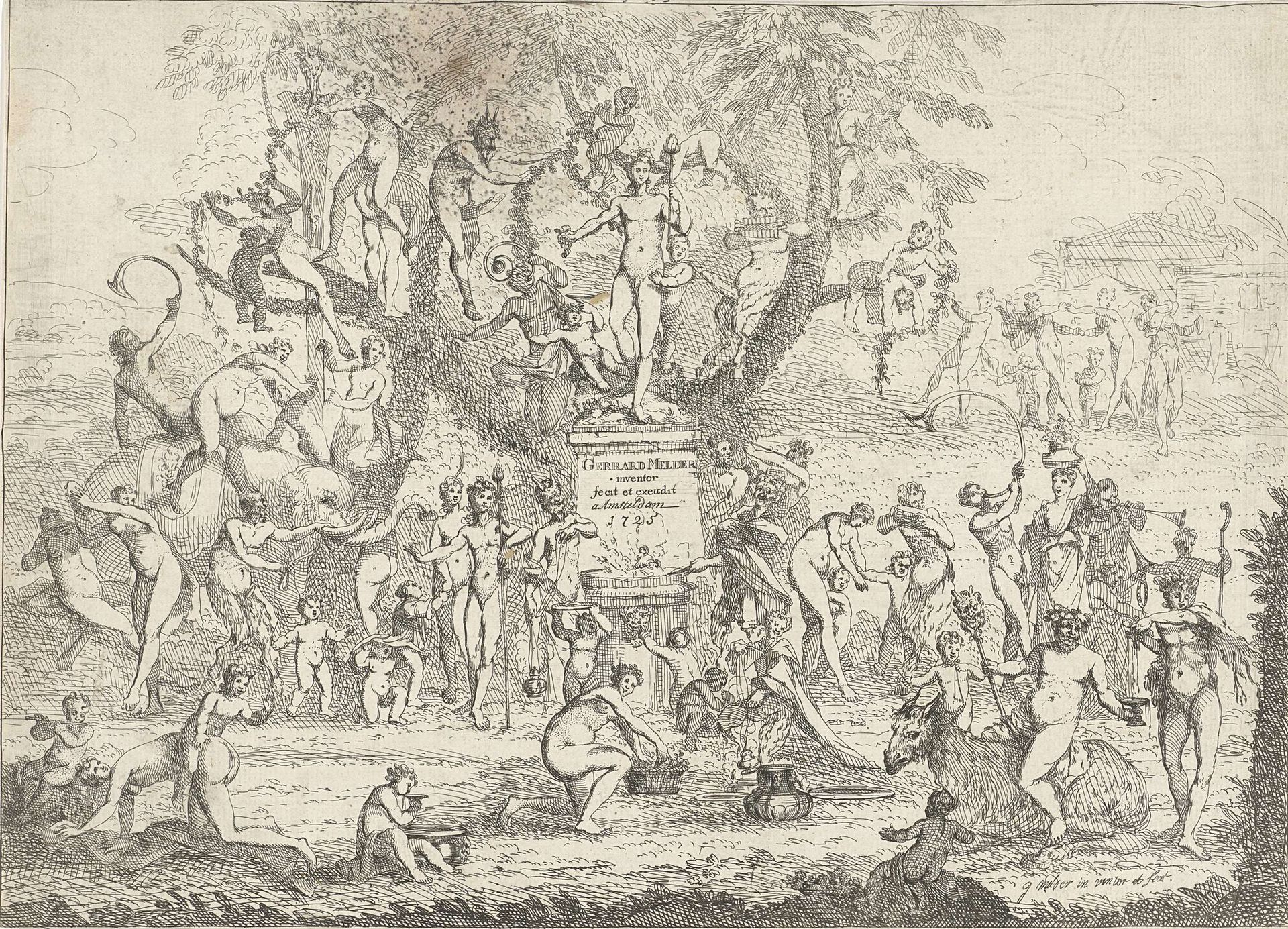 Bacchanten met Silenus en olifant by Gerard Melder