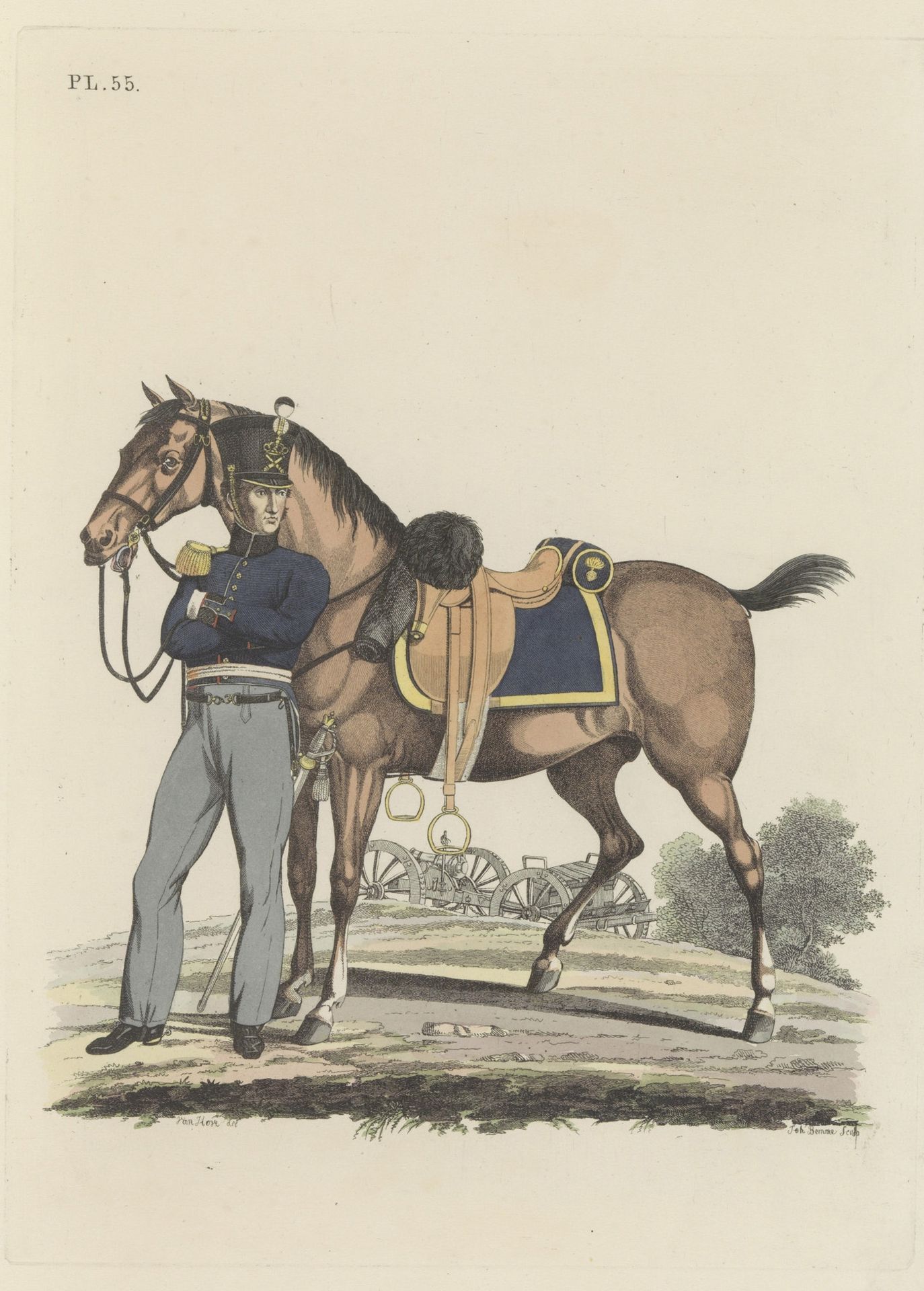 Officier (Kapitein) der Veld-Artillerie, met opgetuigd rijpaard by Joannes Bemme