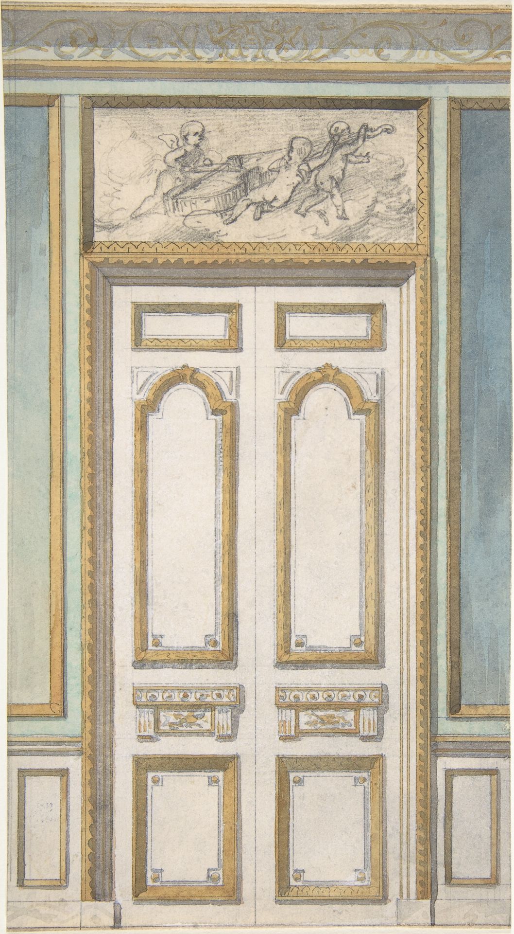 Design for Single Door and Overdoor Panel with Cupids Bearing a Violin by Jules-Edmond-Charles Lachaise