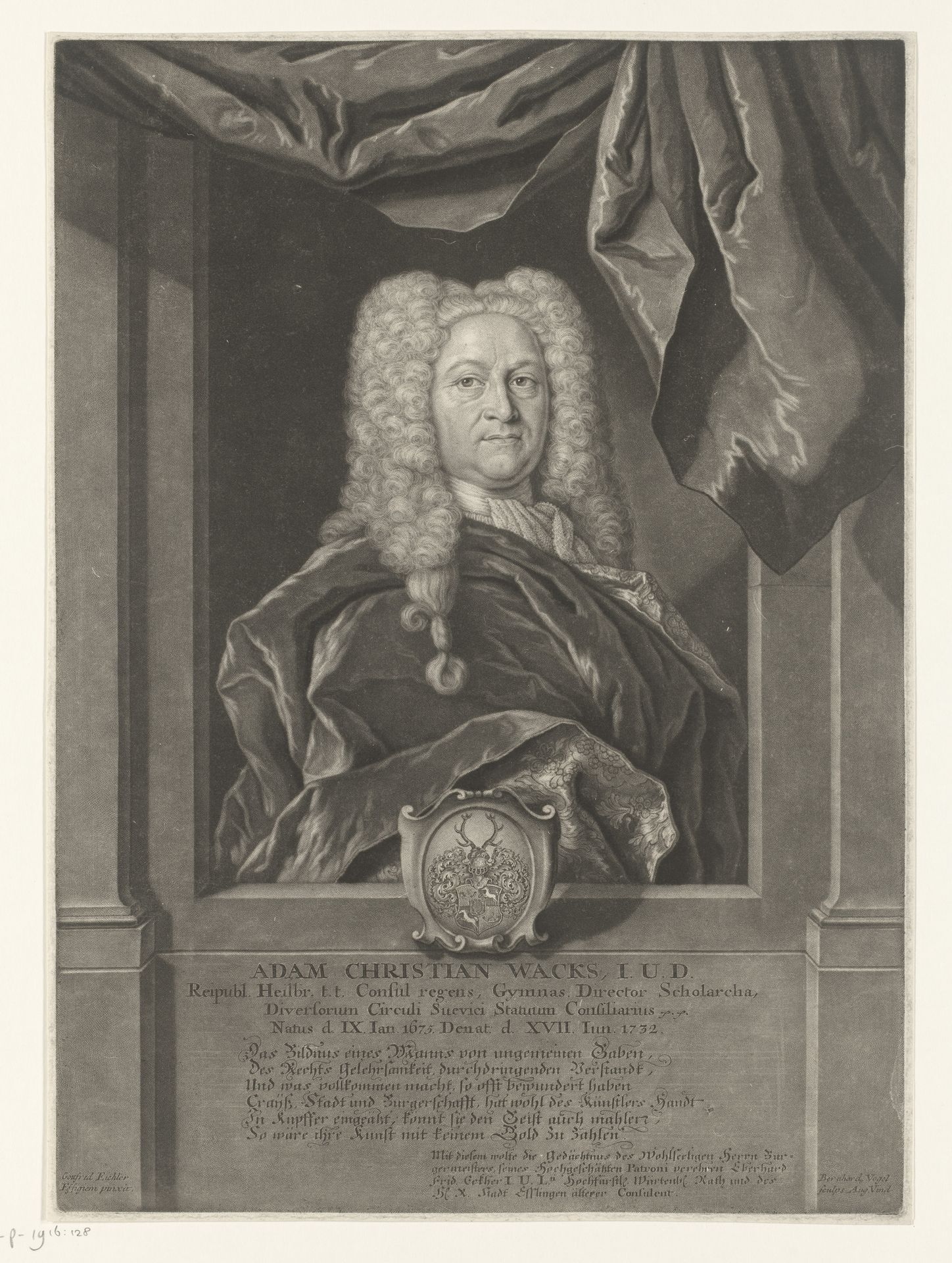 Portret van Adam Christian Wacks by Bernhard Vogel