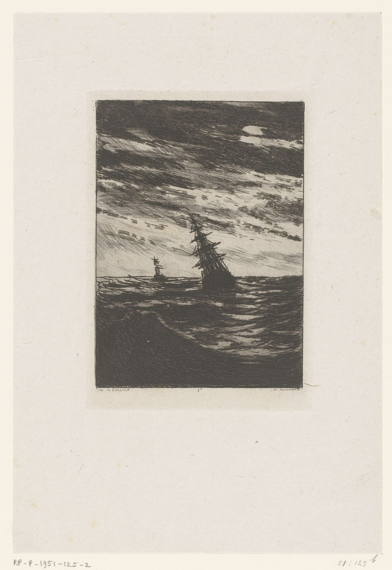 Twee schepen op zee by Henri-Charles Guérard