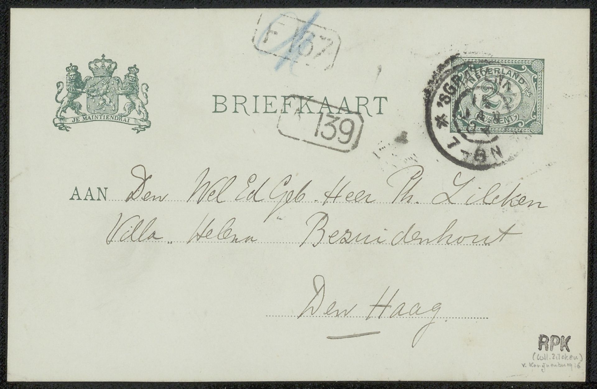 Briefkaart aan Philip Zilcken by Anonymous