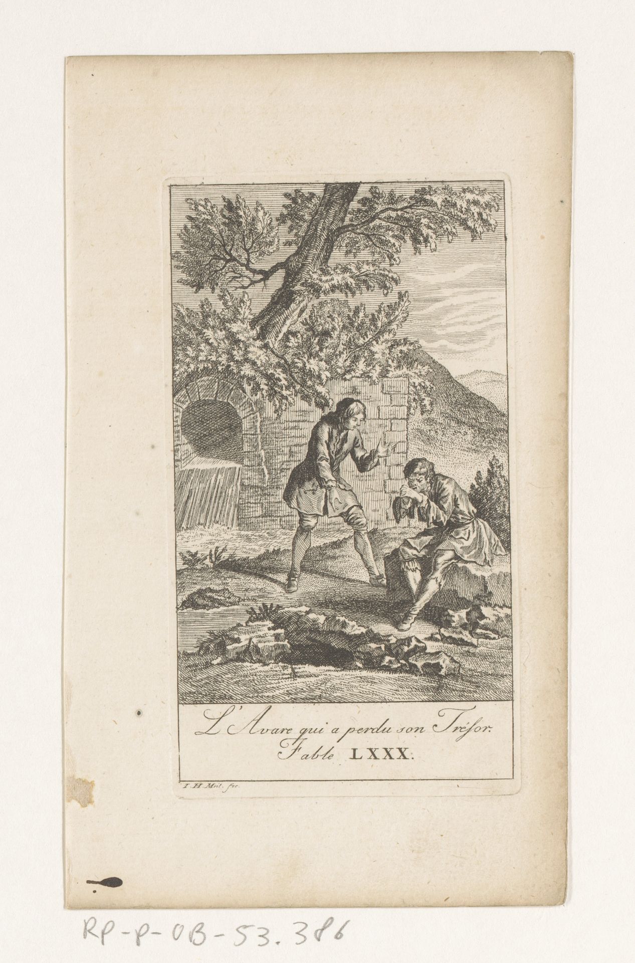 Fabel van de vrek die zijn schat verloren heeft by Johann Heinrich (der Ältere) Meil